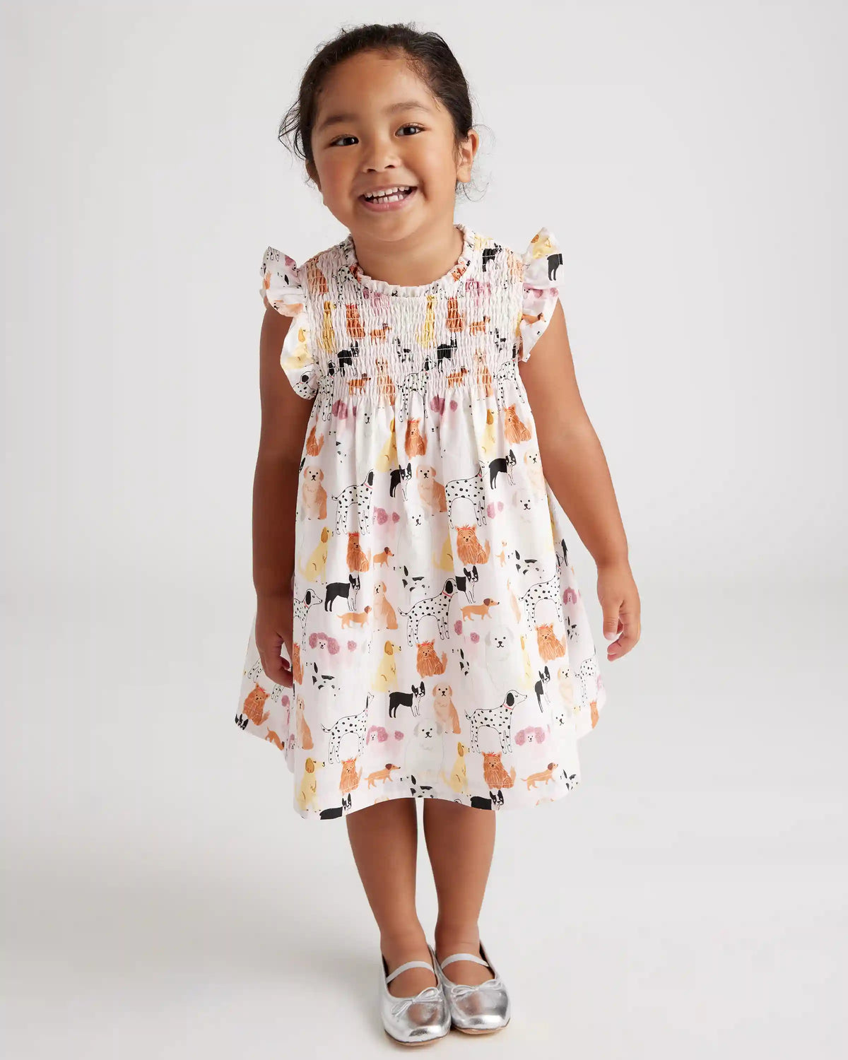 100% Organic Cotton Poplin Smocked Flutter Sleeve Dress