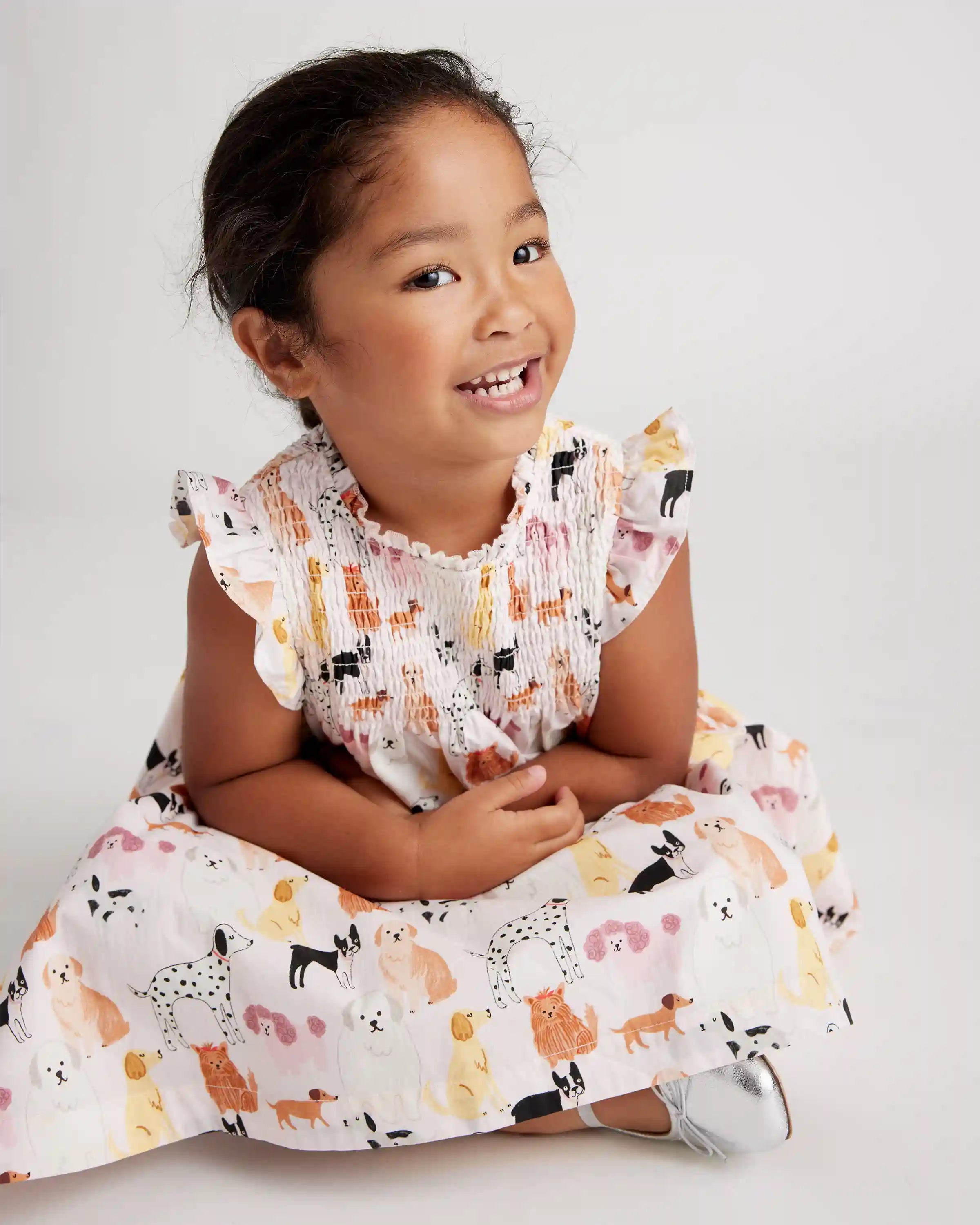 100% Organic Cotton Poplin Smocked Flutter Sleeve Dress
