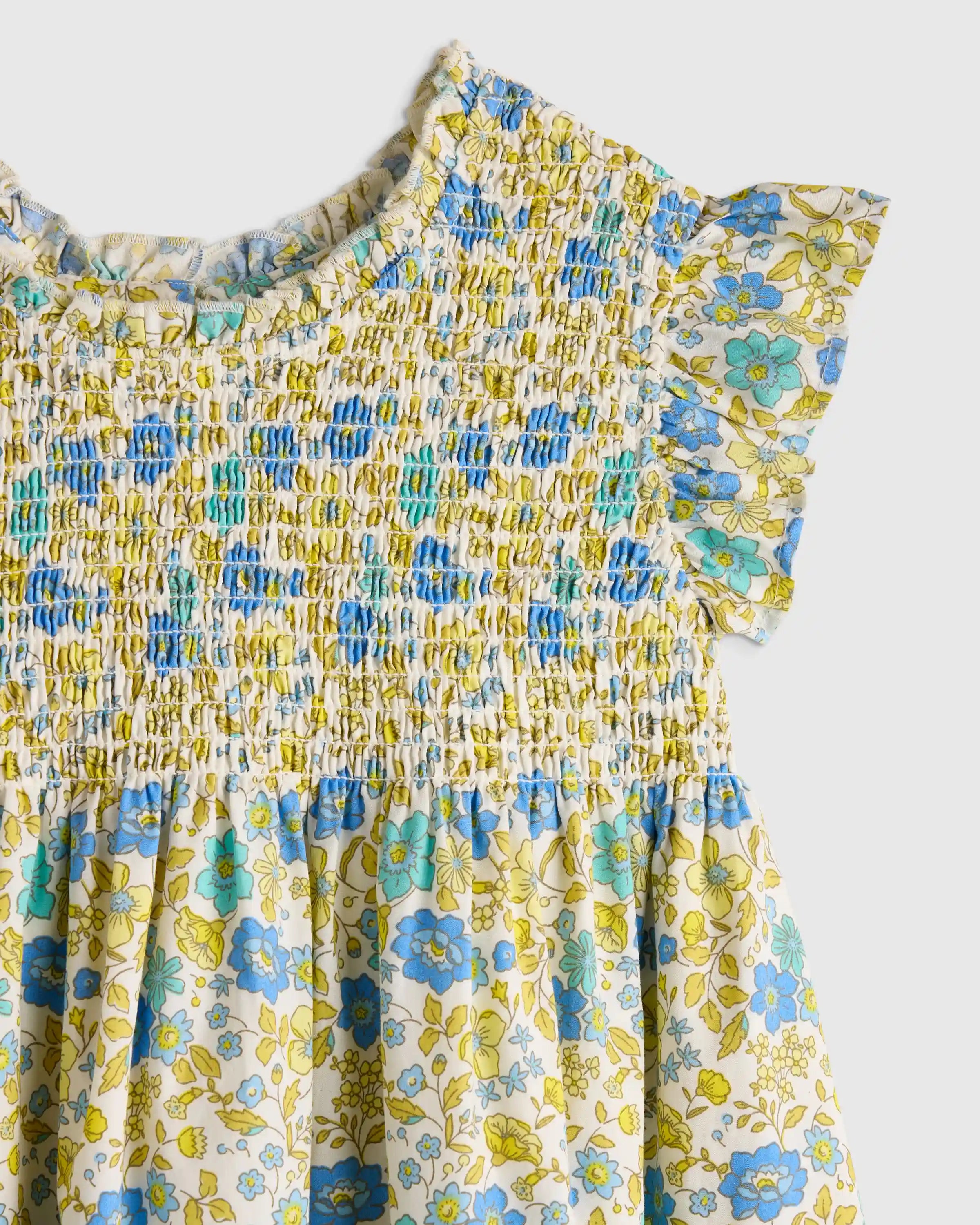 100% Organic Cotton Poplin Smocked Flutter Sleeve Dress