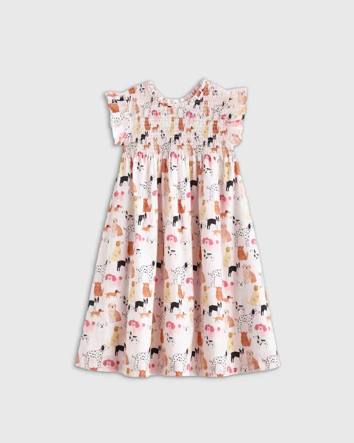 100% Organic Cotton Poplin Smocked Flutter Sleeve Dress