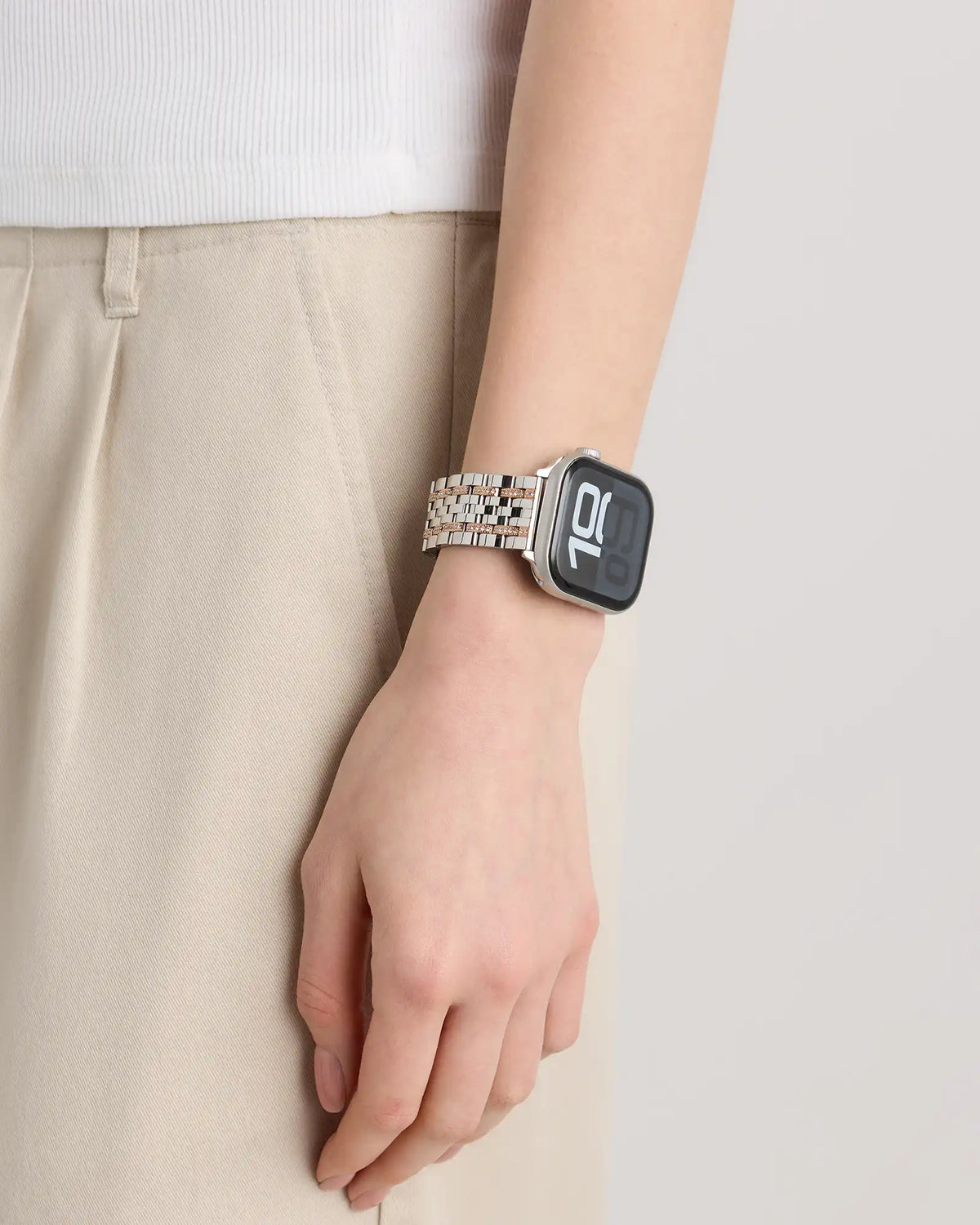 Stainless Steel & Pave Bracelet Smartwatch Band
