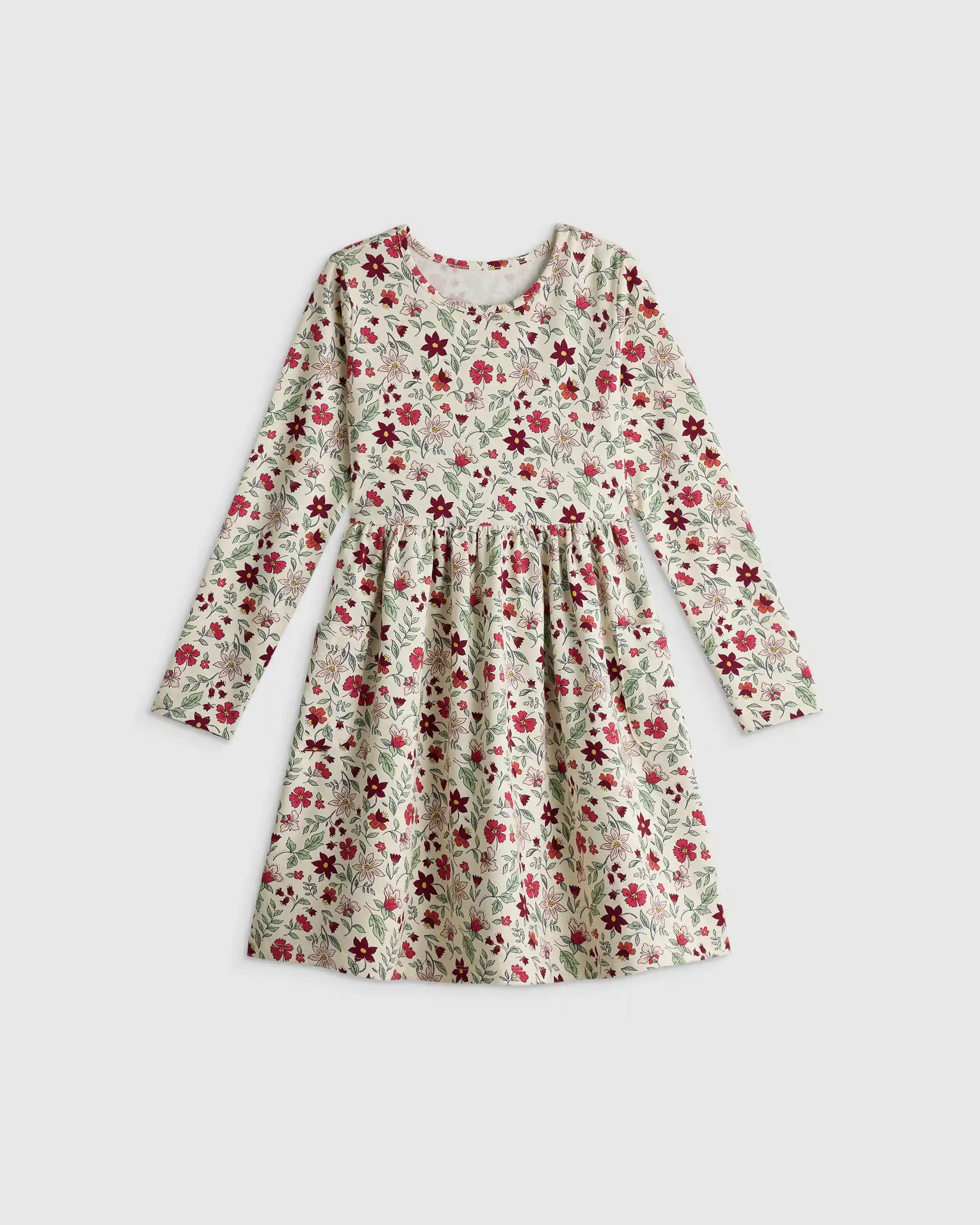 Organic Cotton Long Sleeve Fit and Flare Pocket Dress
