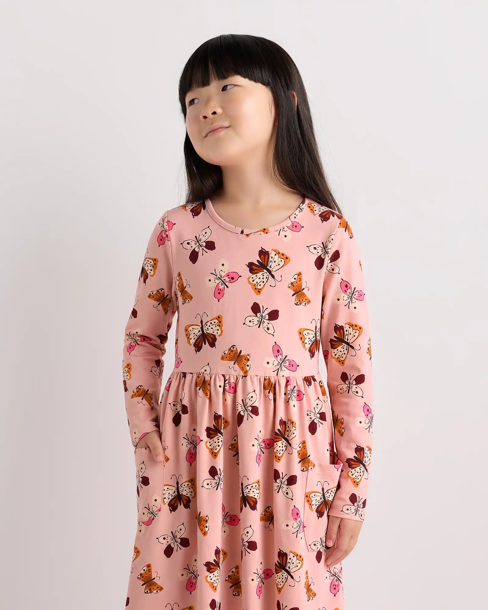 Organic Cotton Long Sleeve Fit and Flare Pocket Dress
