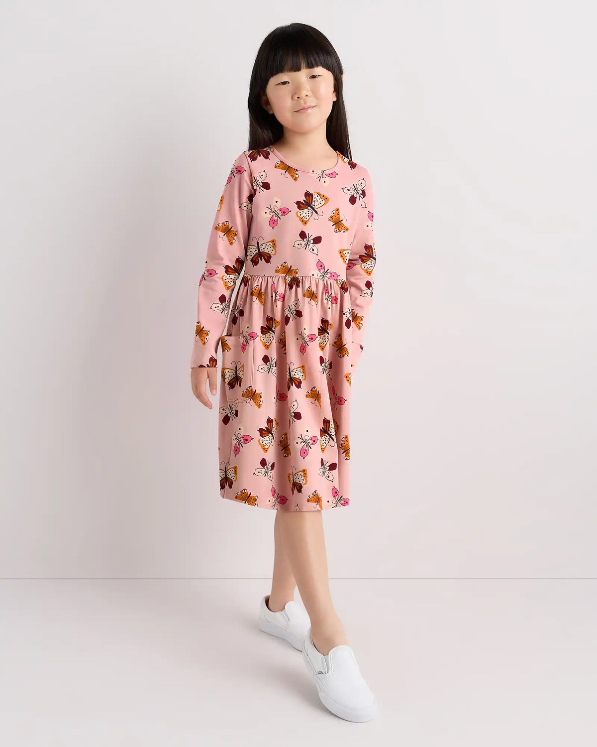 Organic Cotton Long Sleeve Fit and Flare Pocket Dress