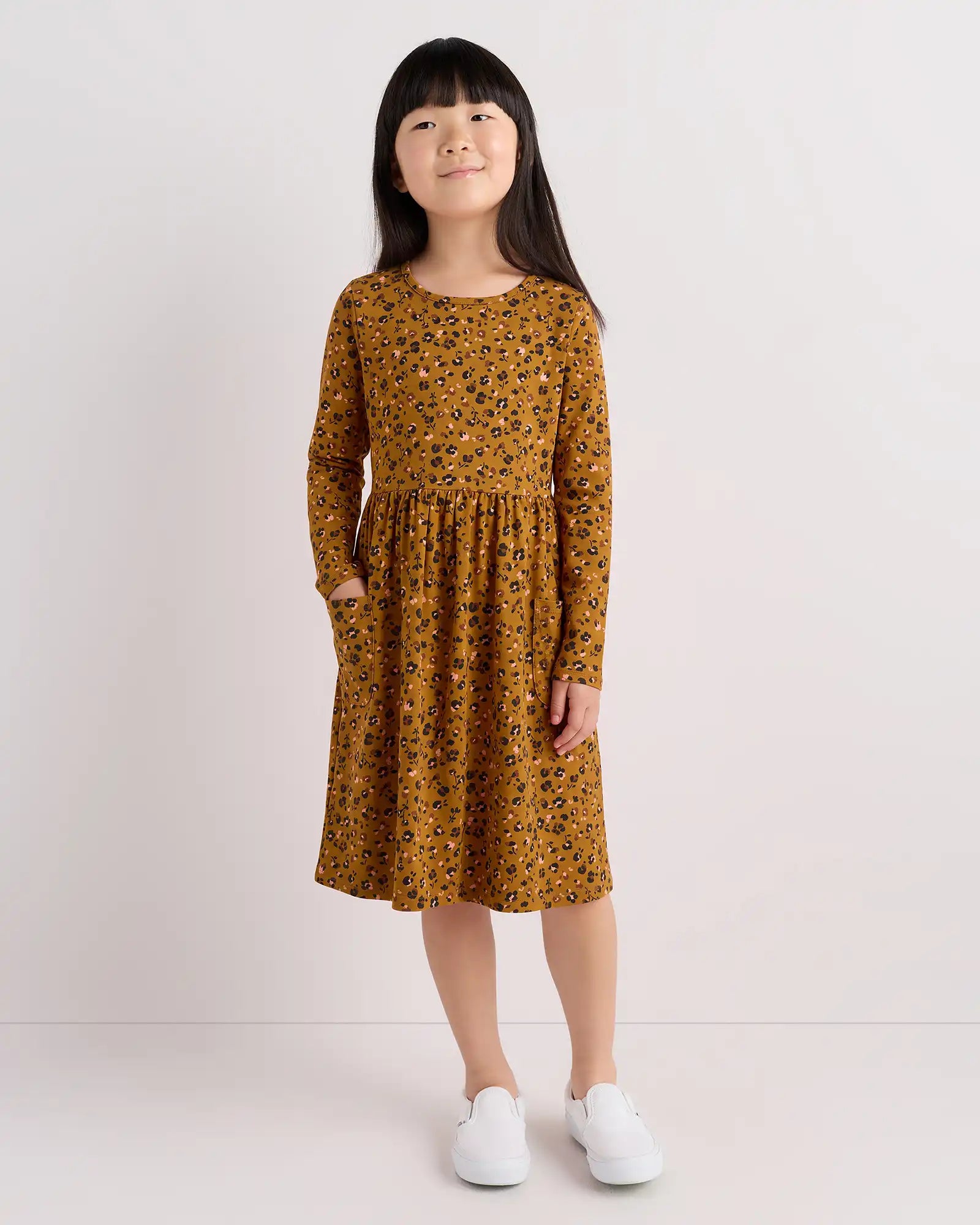 Organic Cotton Long Sleeve Fit and Flare Pocket Dress