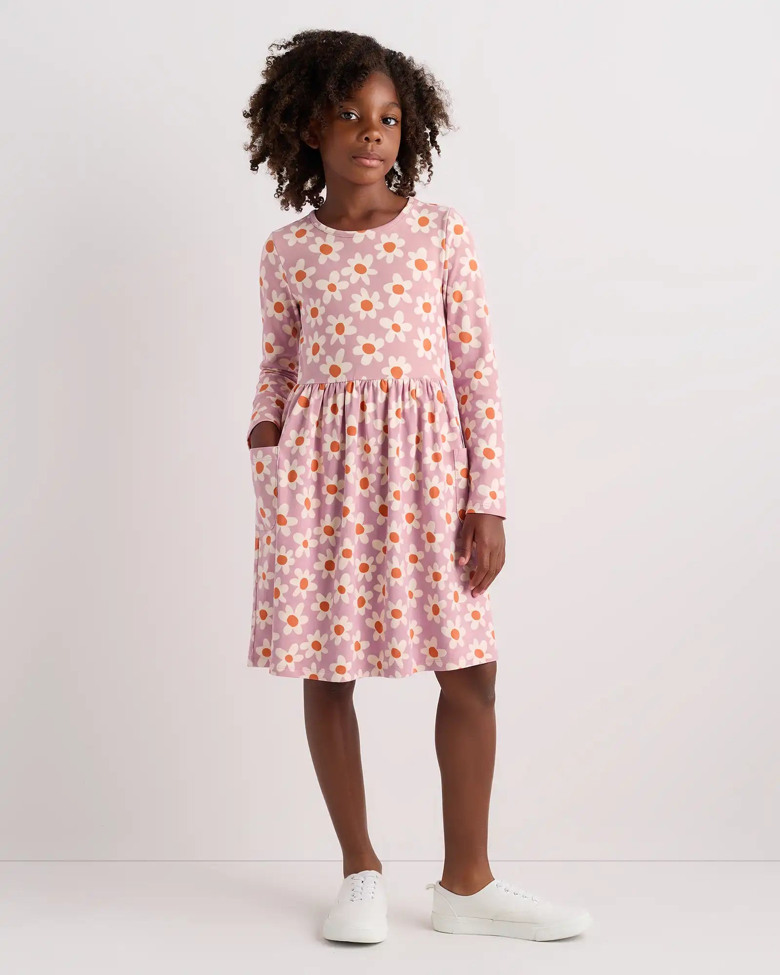 Organic Cotton Long Sleeve Fit and Flare Pocket Dress