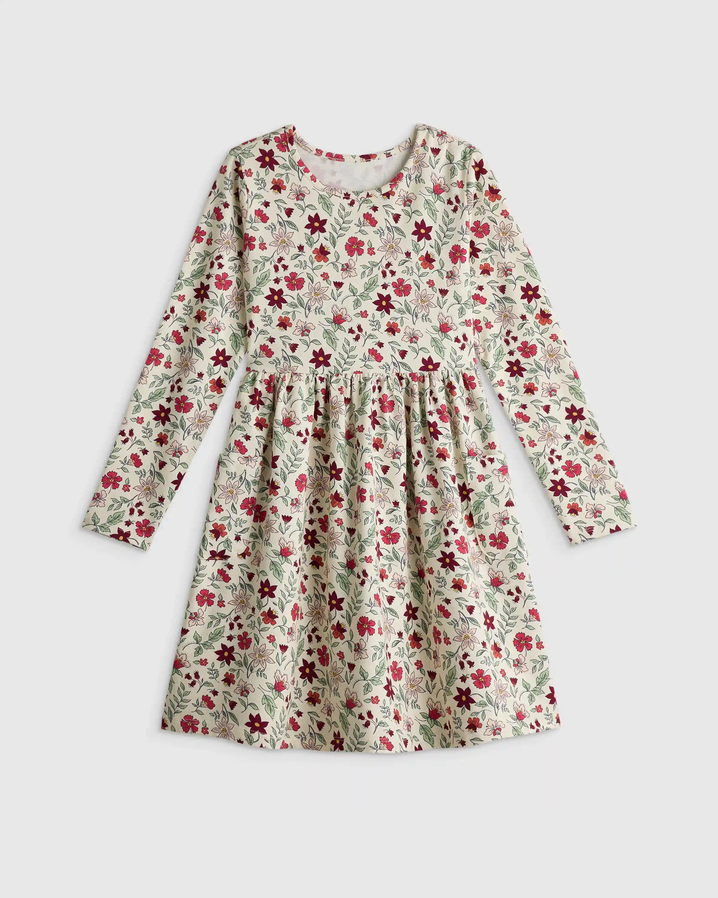 Organic Cotton Long Sleeve Fit and Flare Pocket Dress