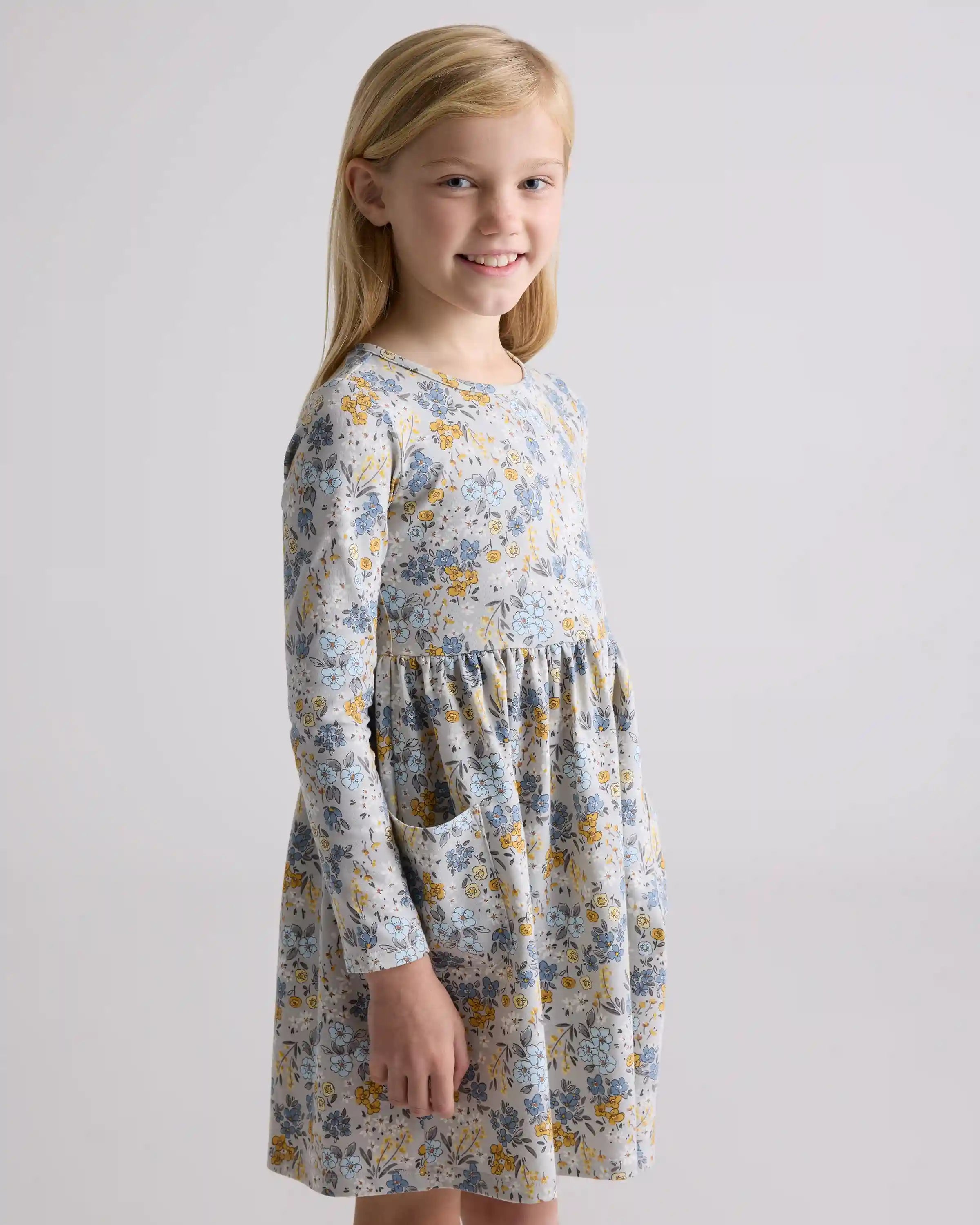 Organic Cotton Long Sleeve Fit and Flare Pocket Dress