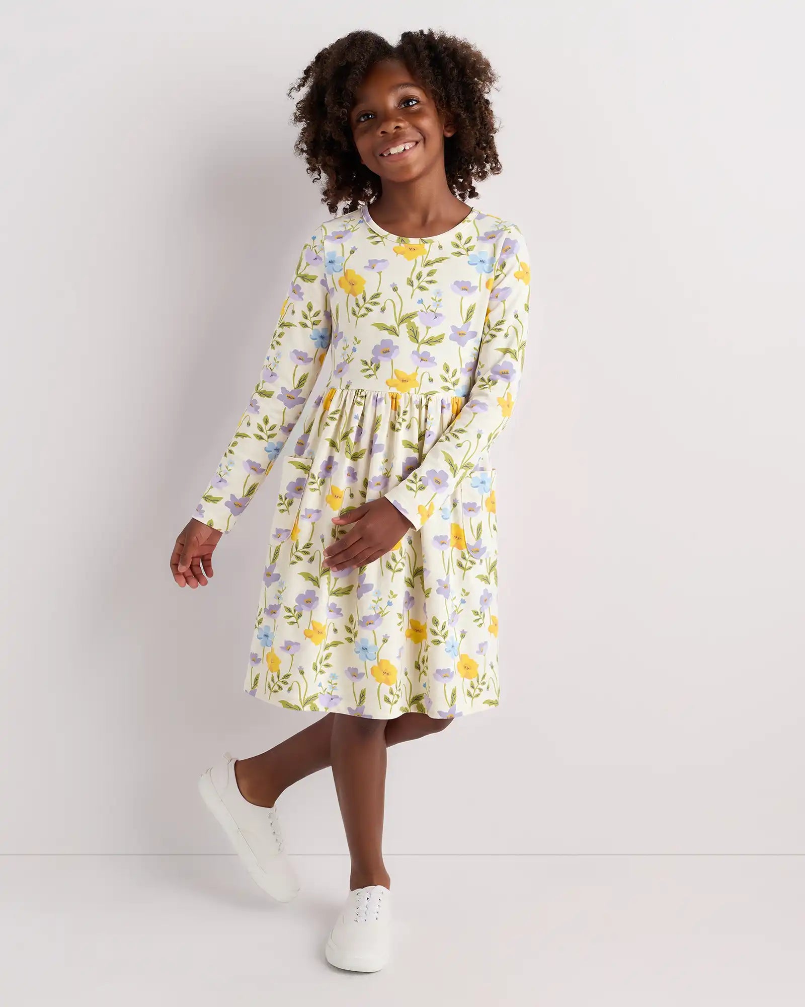 Organic Cotton Long Sleeve Fit and Flare Pocket Dress