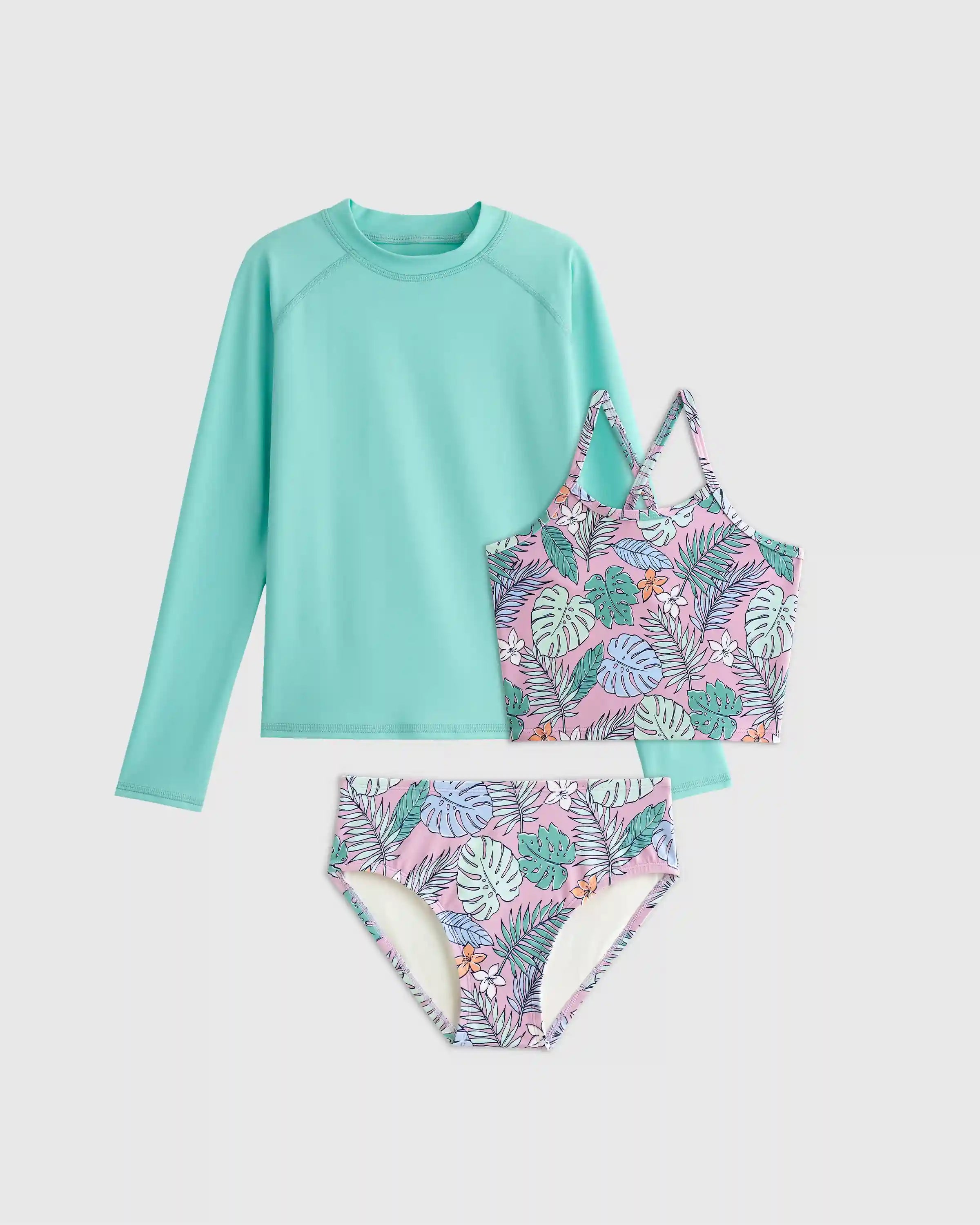 Tankini and Long Sleeve Raglan Rash Guard Set