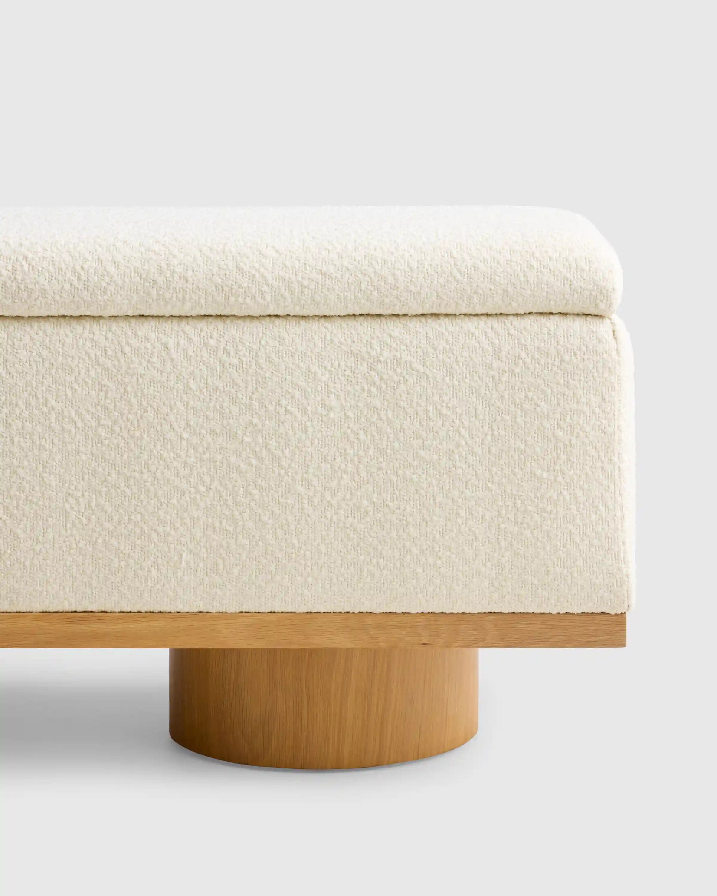 Oak and Performance Boucle Storage Bench