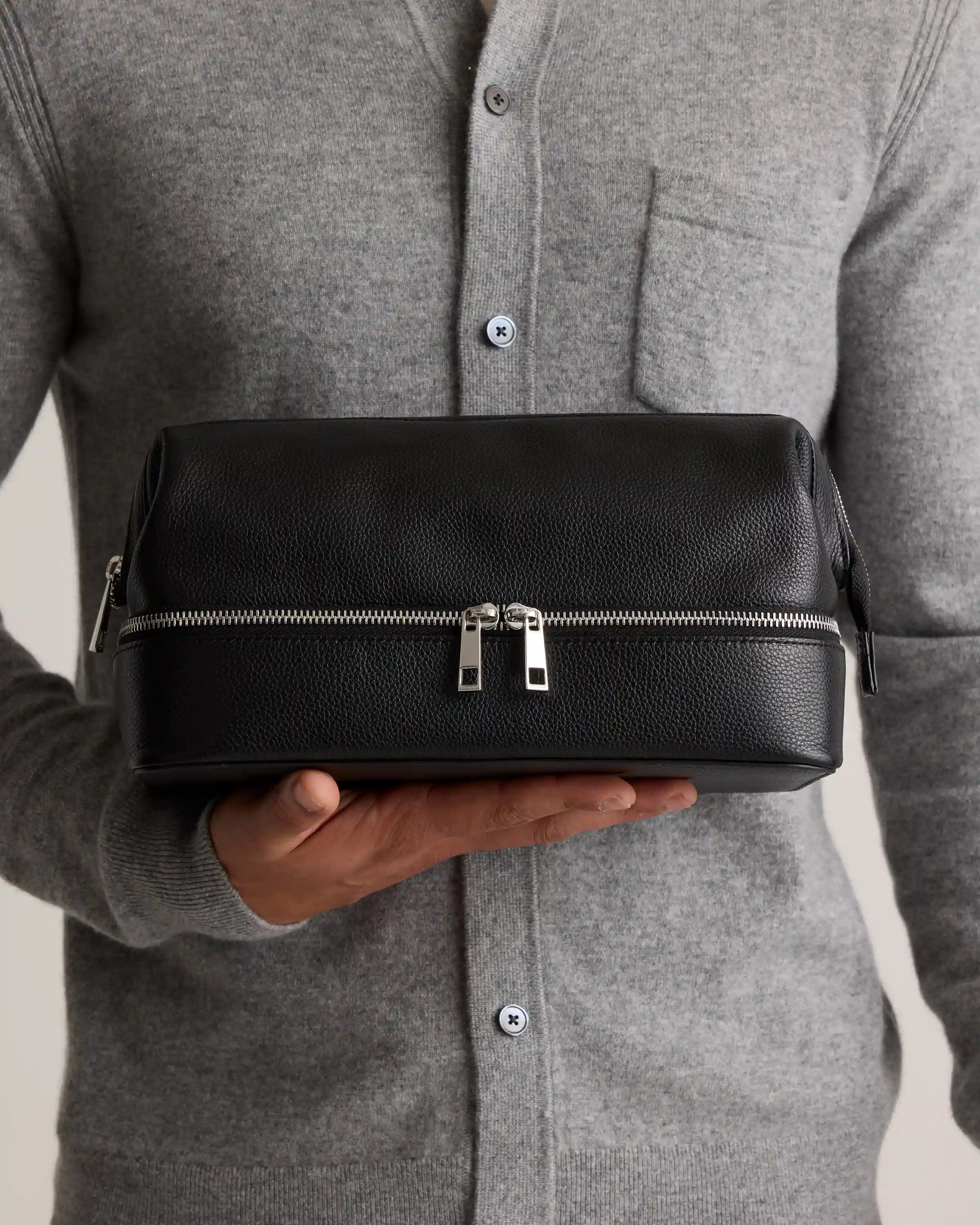 Italian Leather Dual Compartment Toiletry Bag