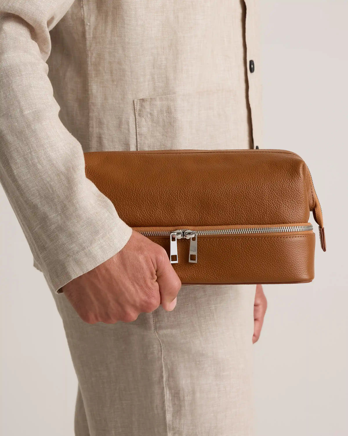 Italian Leather Dual Compartment Toiletry Bag