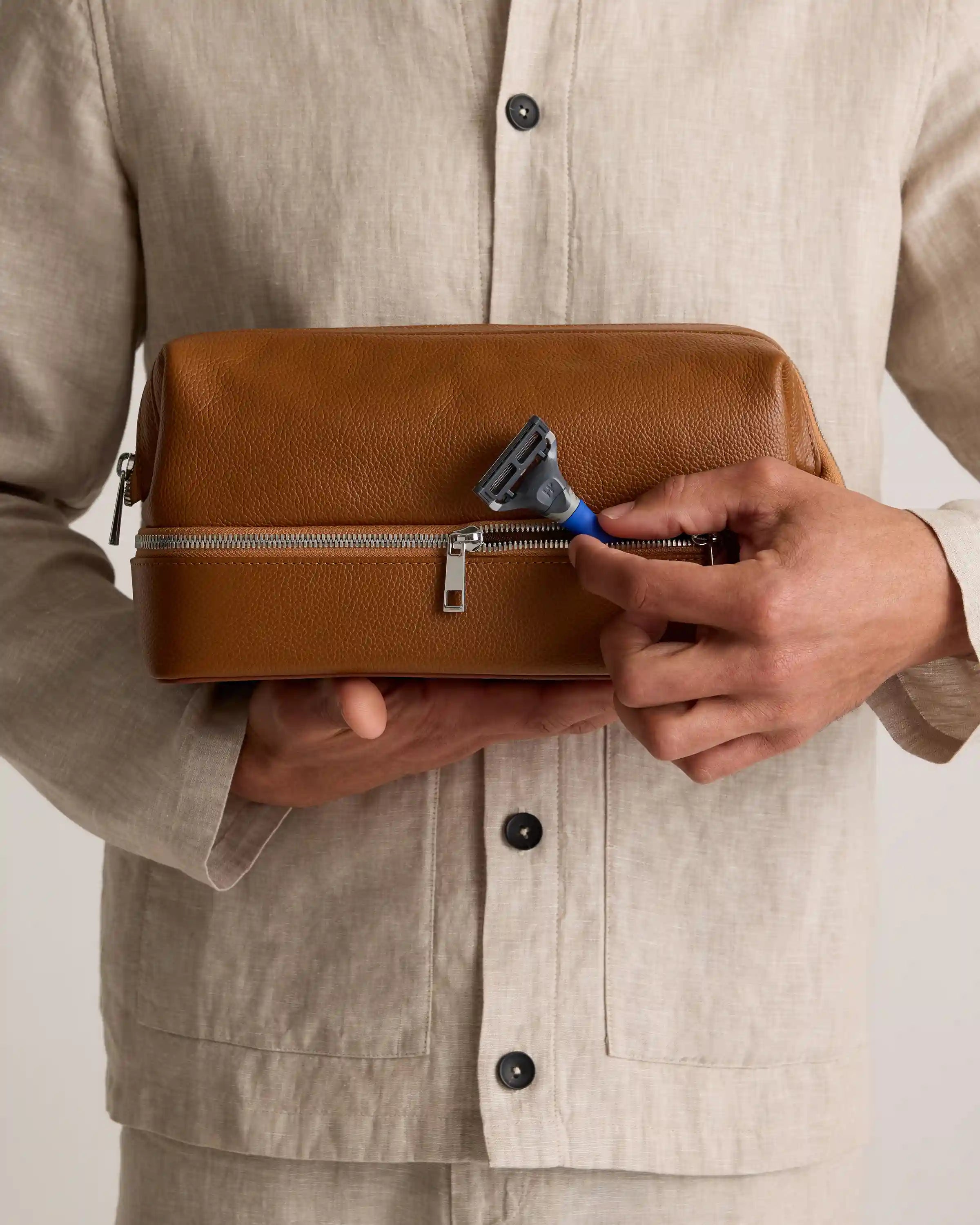Italian Leather Dual Compartment Toiletry Bag