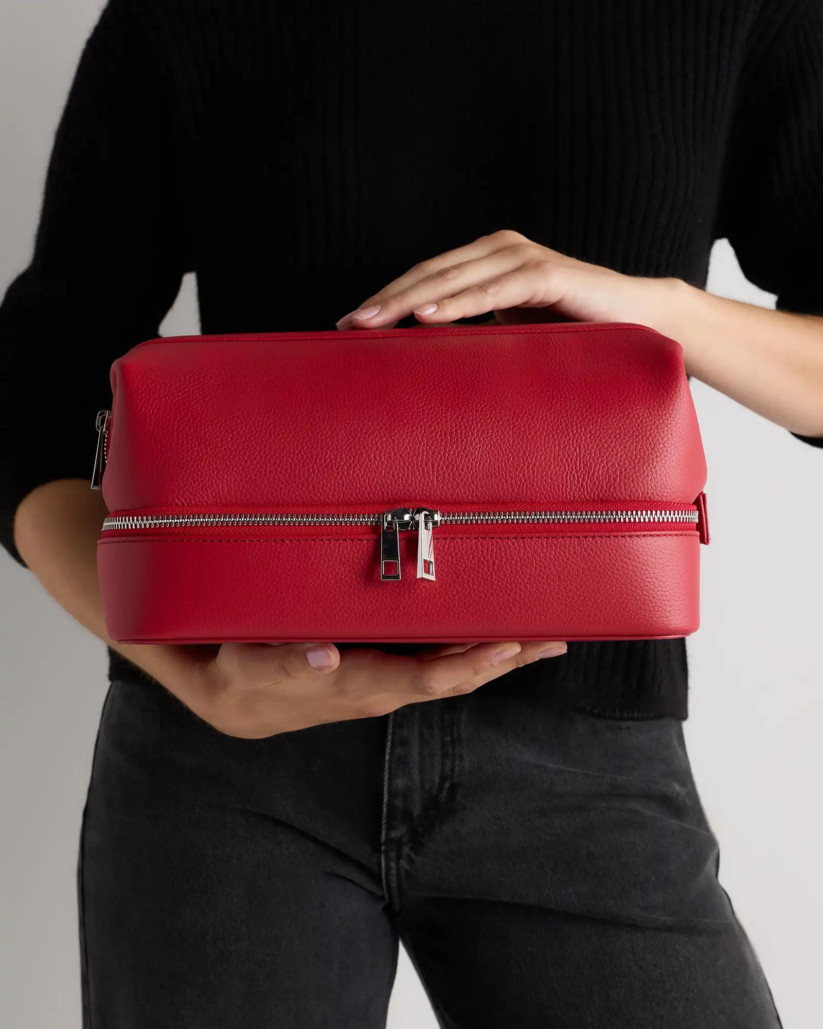 Italian Leather Dual Compartment Toiletry Bag
