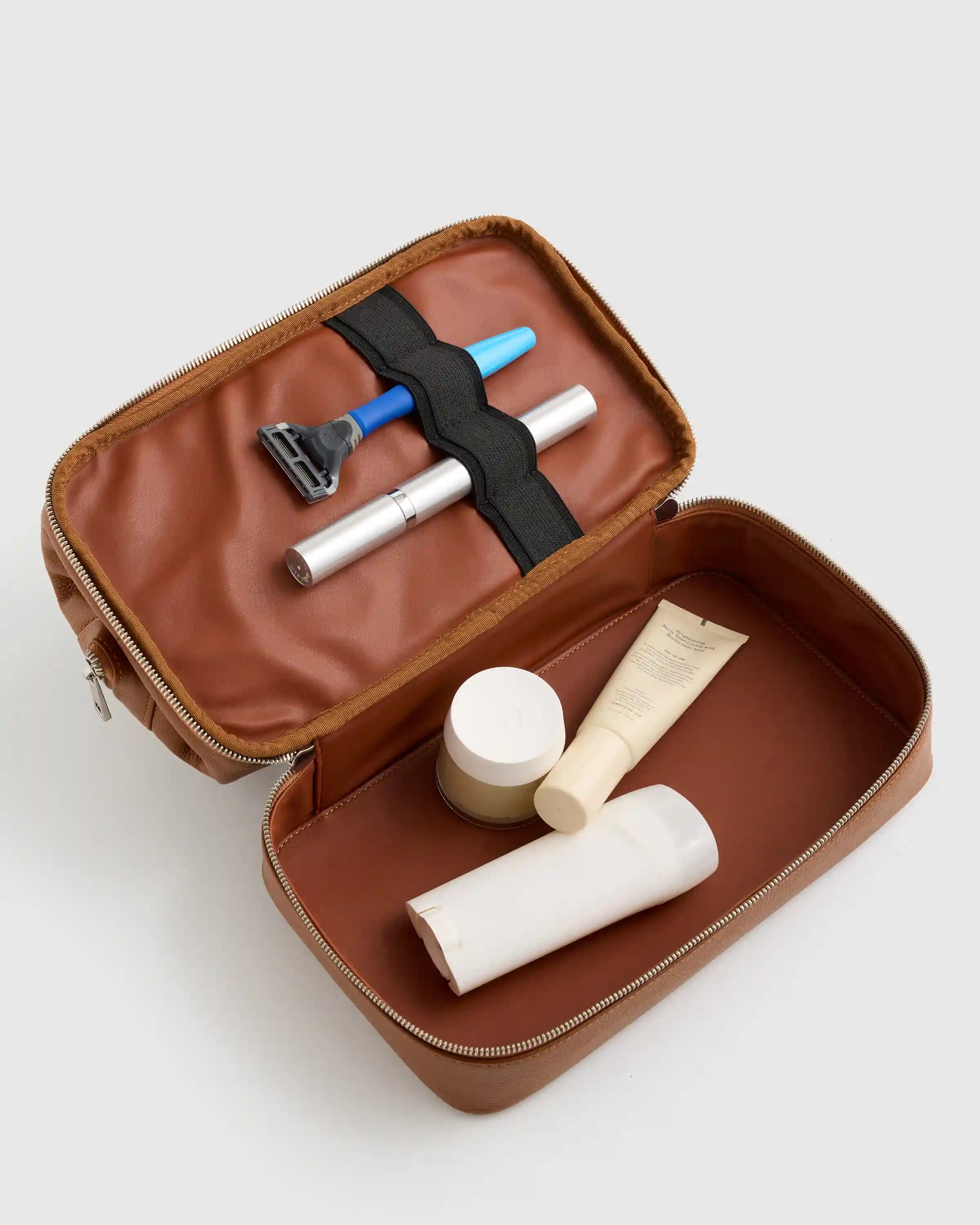 Italian Leather Dual Compartment Toiletry Bag