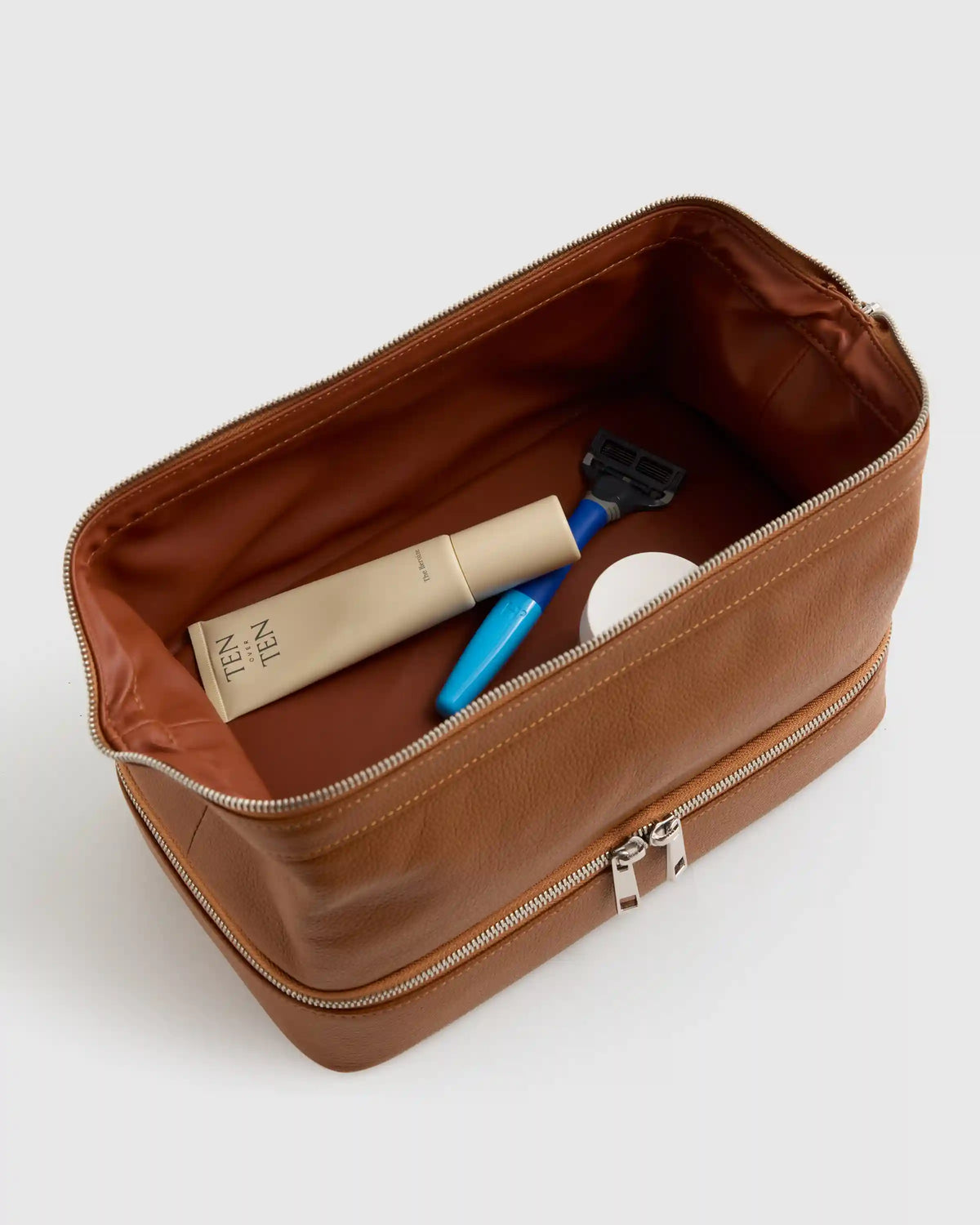 Italian Leather Dual Compartment Toiletry Bag
