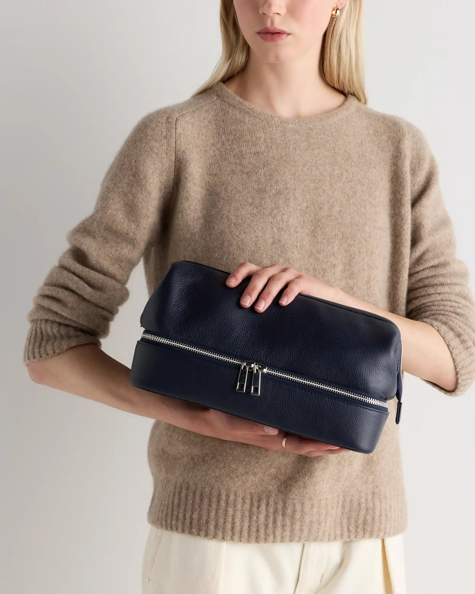 Italian Leather Dual Compartment Toiletry Bag