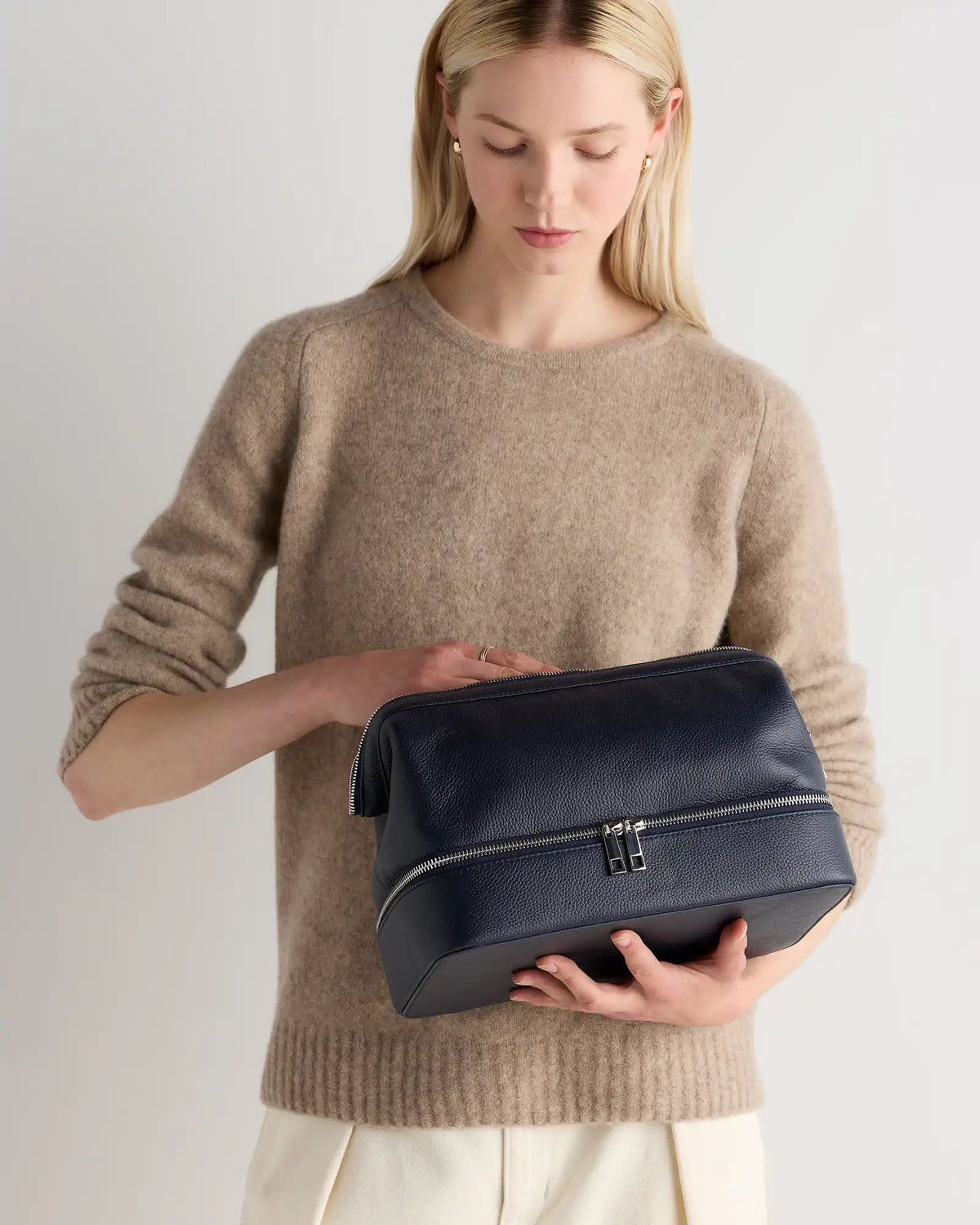 Italian Leather Dual Compartment Toiletry Bag