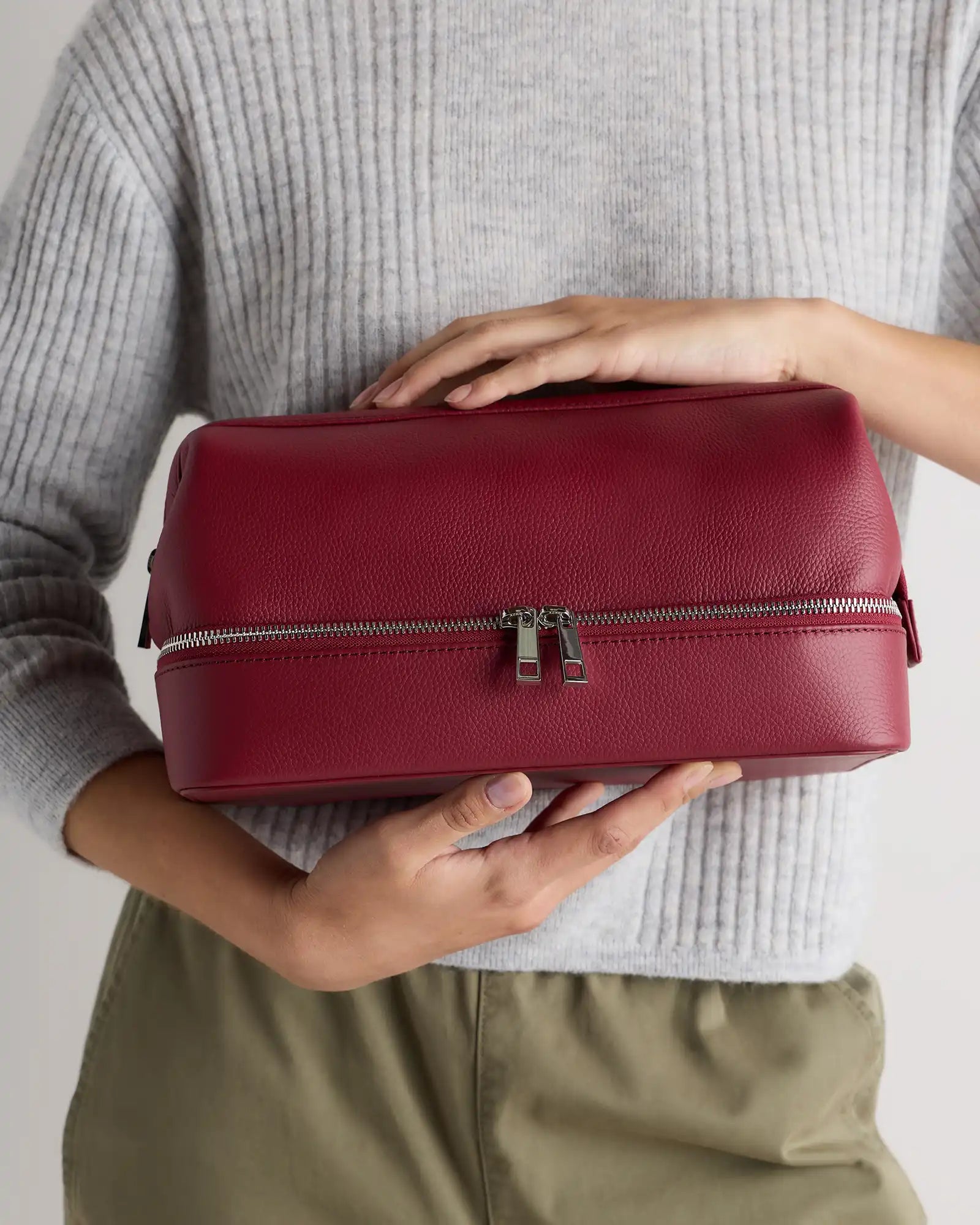 Italian Leather Dual Compartment Toiletry Bag