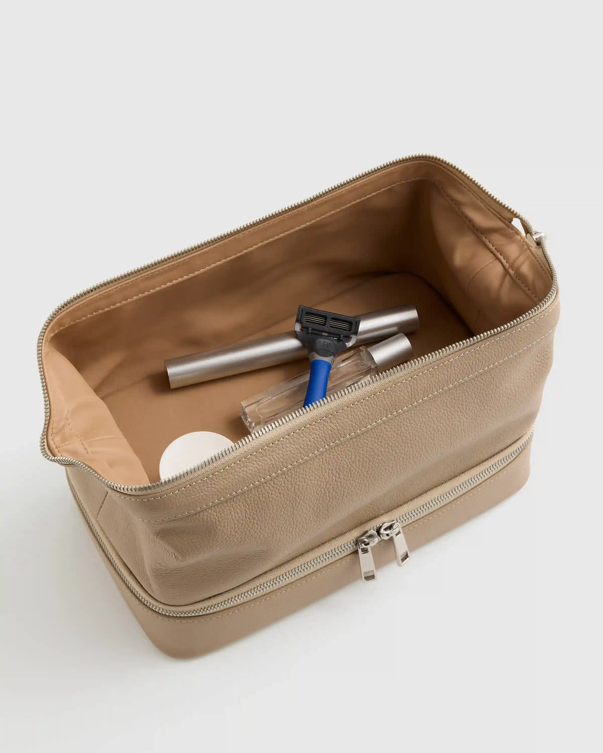 Italian Leather Dual Compartment Toiletry Bag
