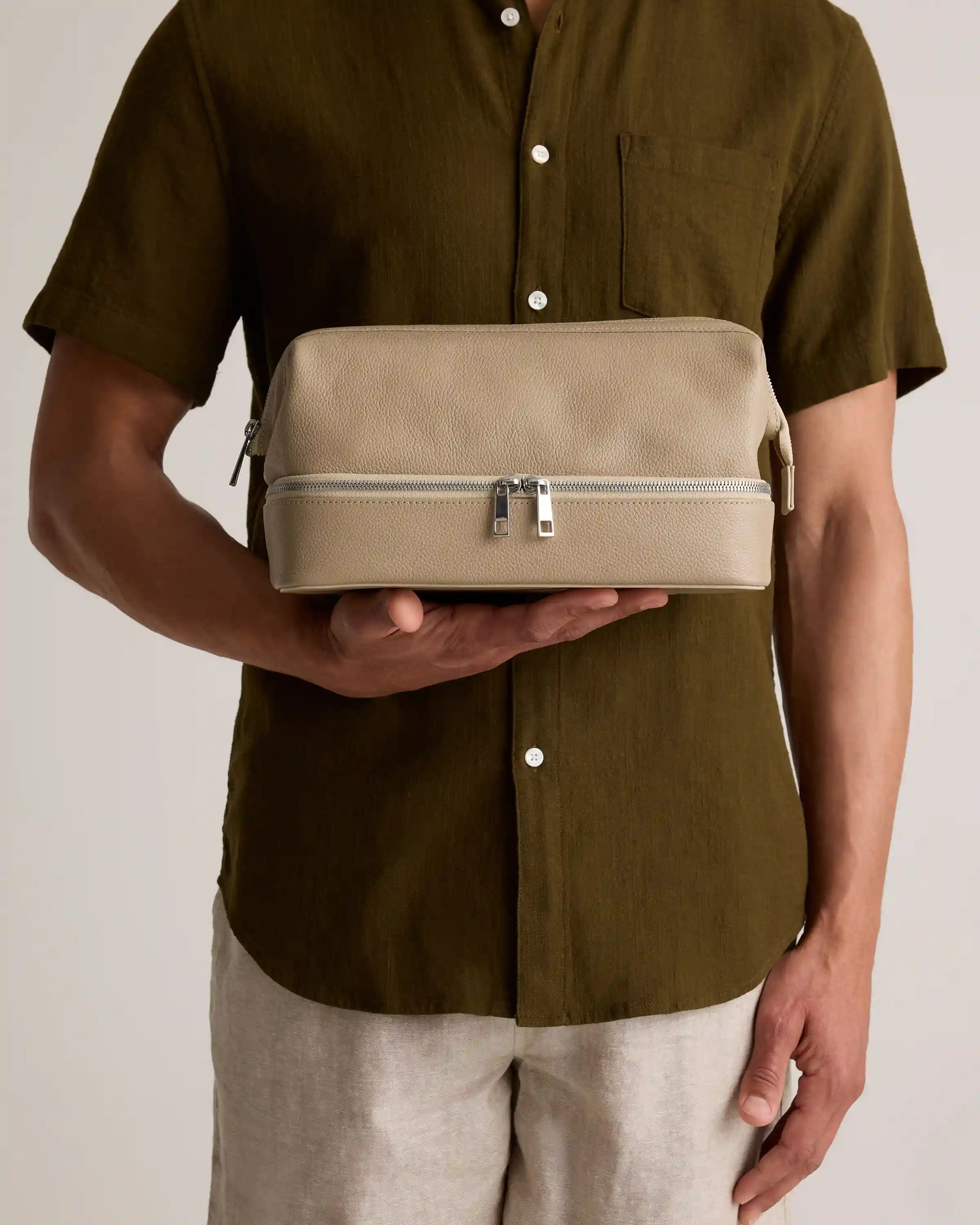 Italian Leather Dual Compartment Toiletry Bag
