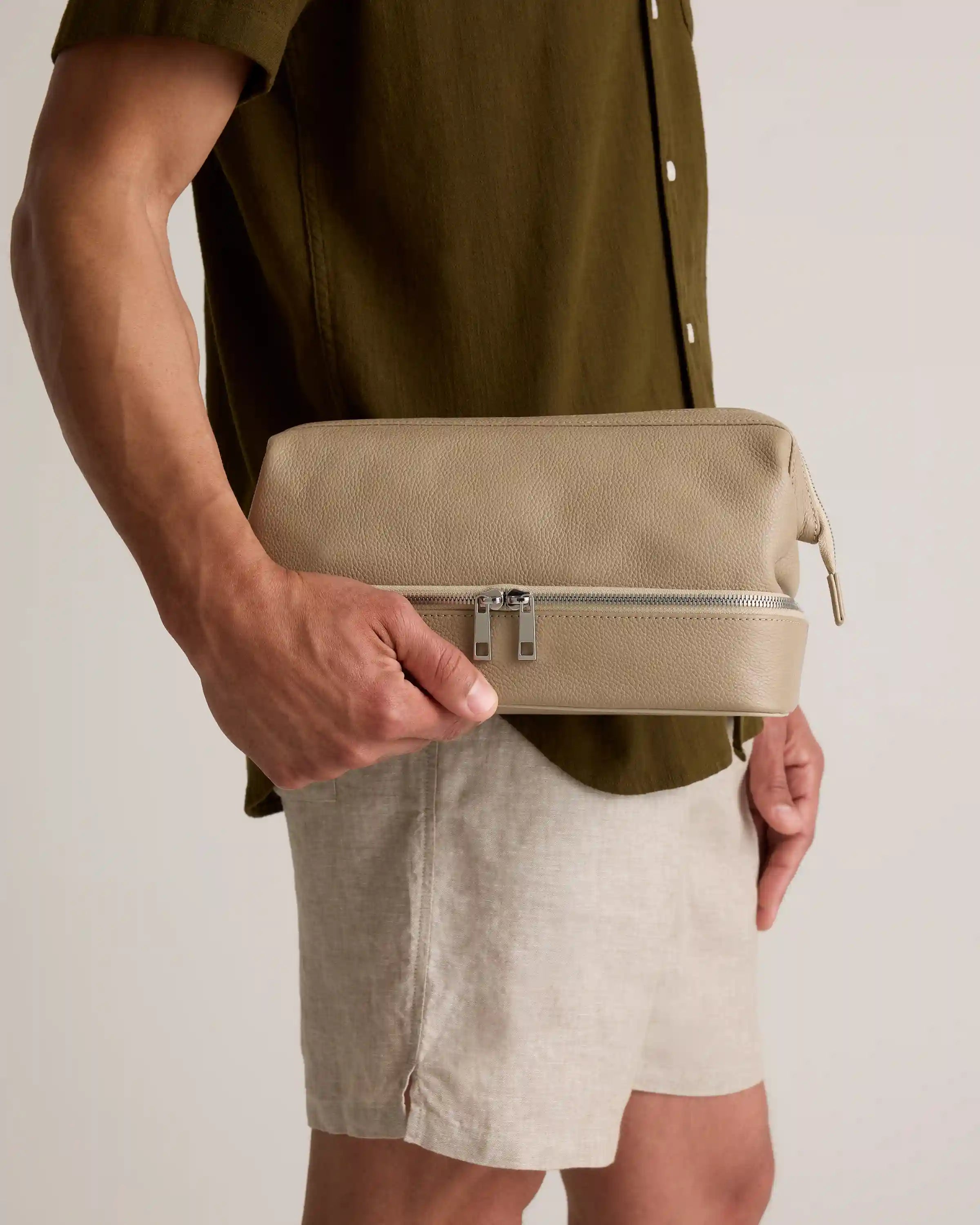 Italian Leather Dual Compartment Toiletry Bag