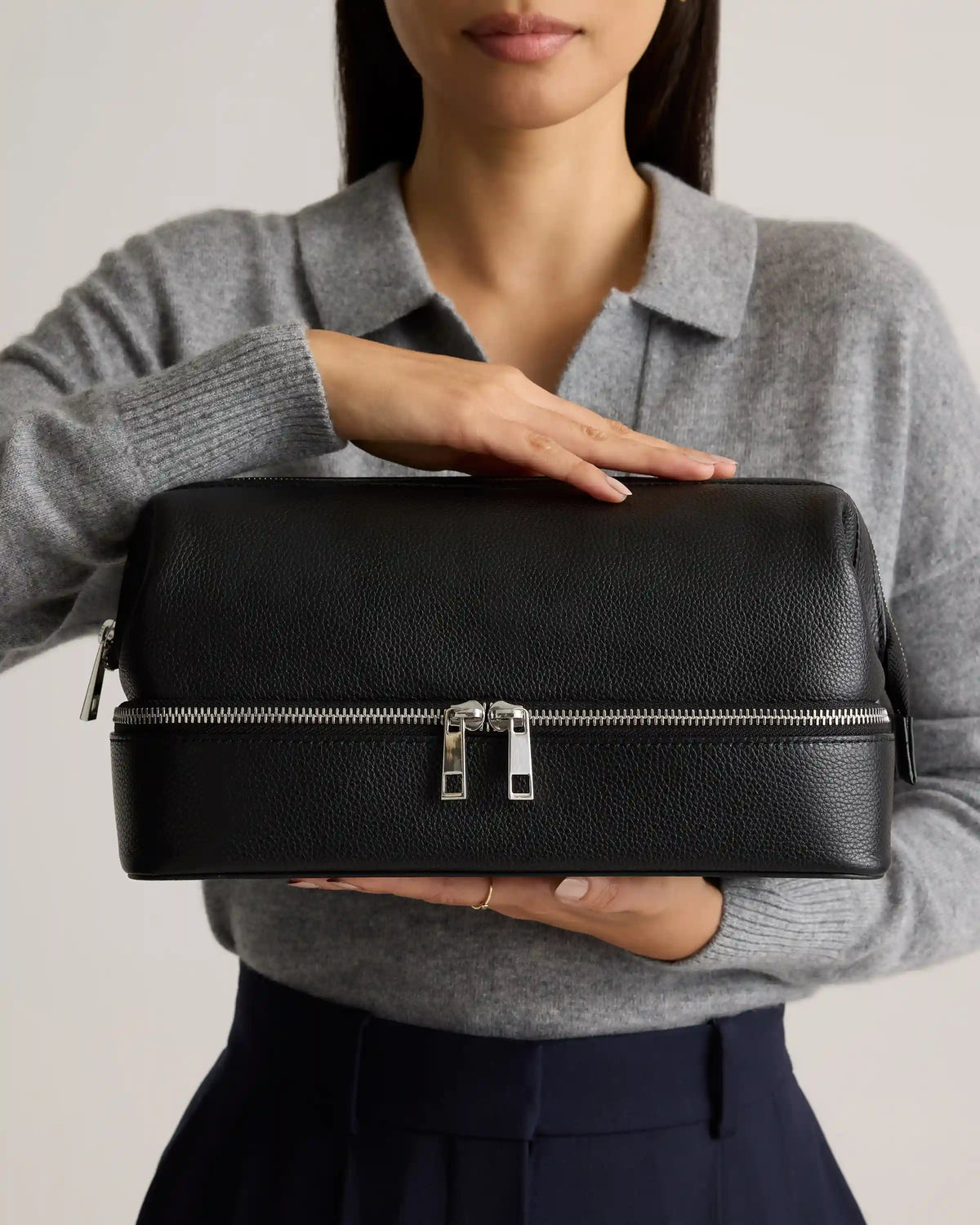 Italian Leather Dual Compartment Toiletry Bag