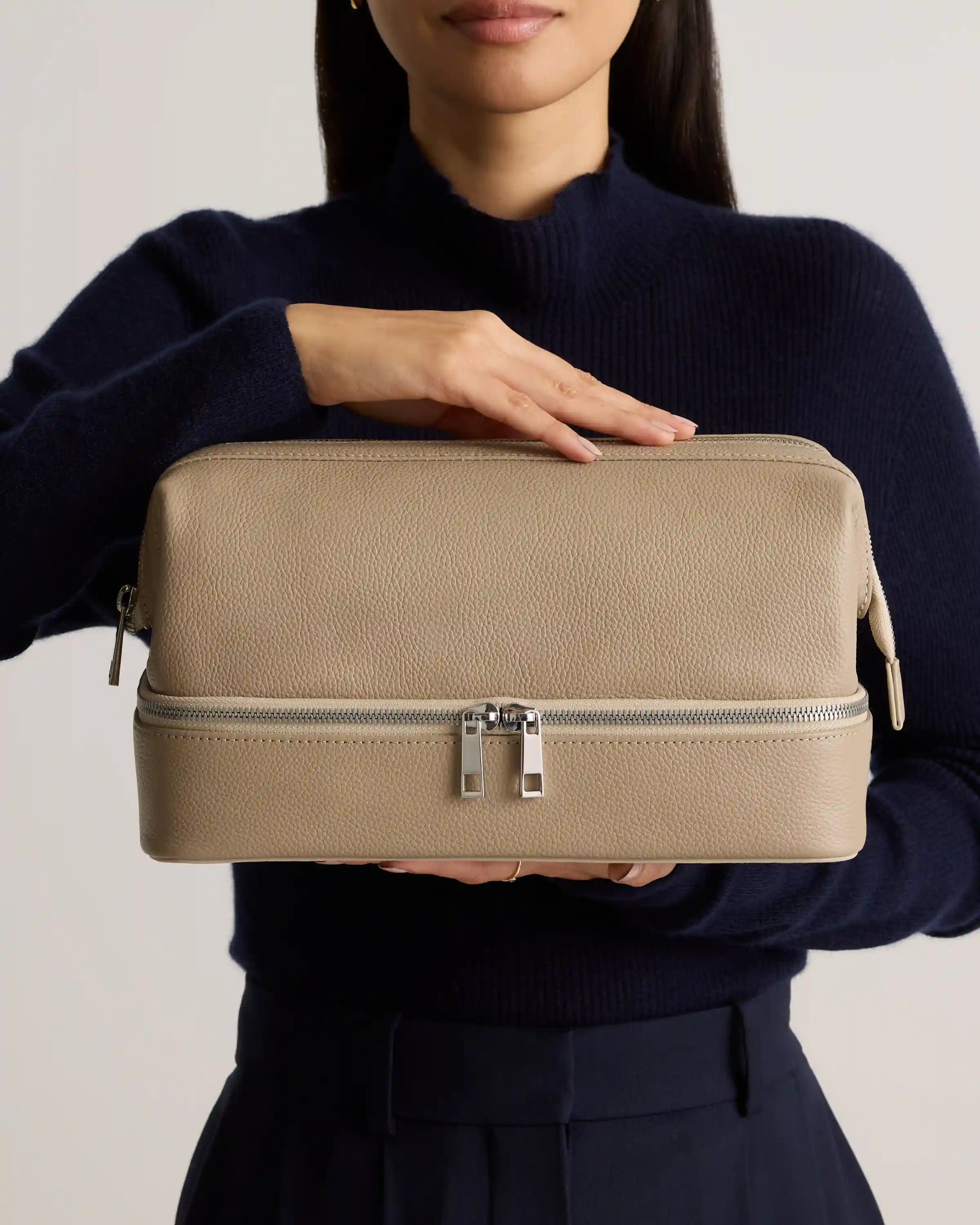 Italian Leather Dual Compartment Toiletry Bag