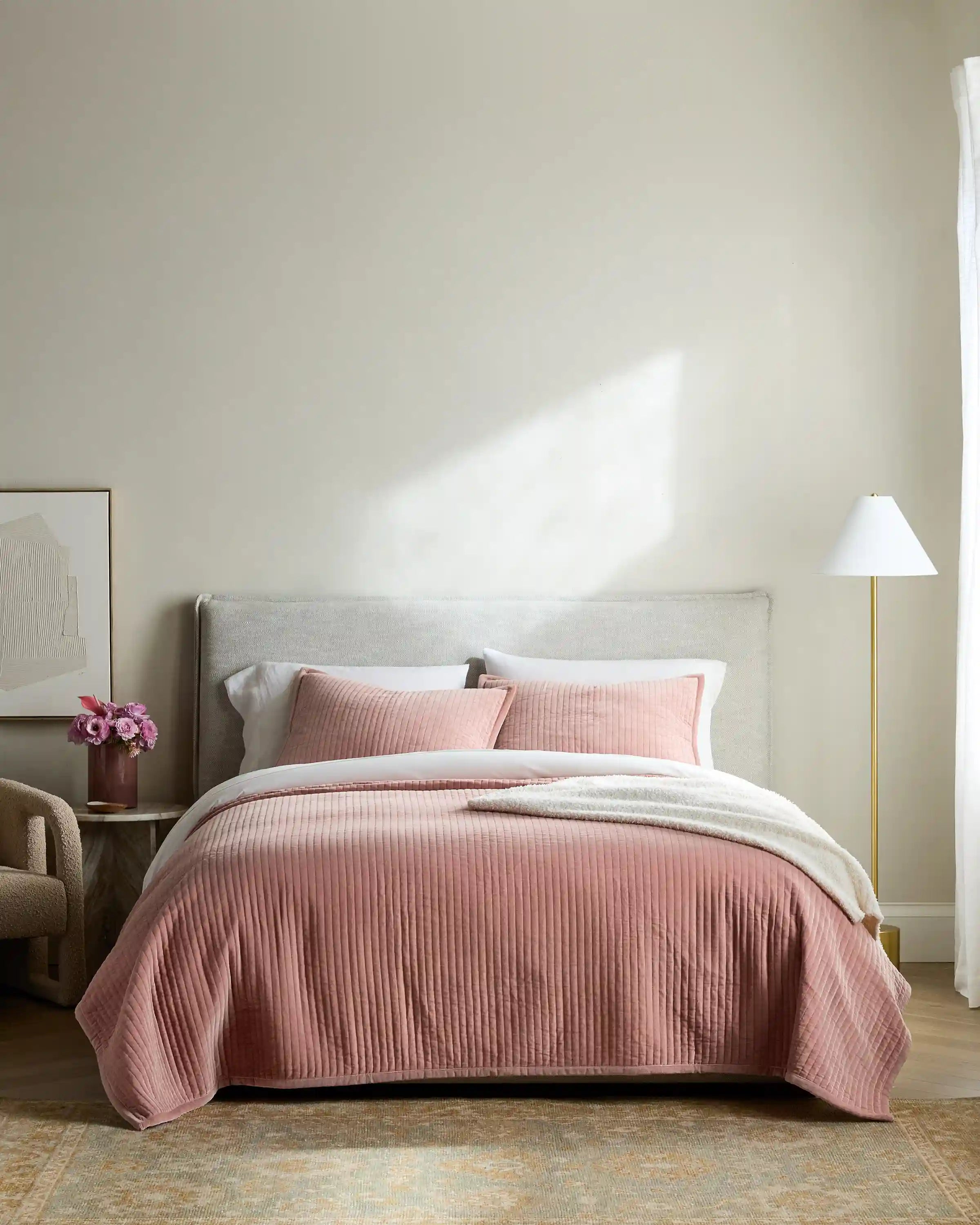 Cotton Velvet Vertical Channel Quilt Set