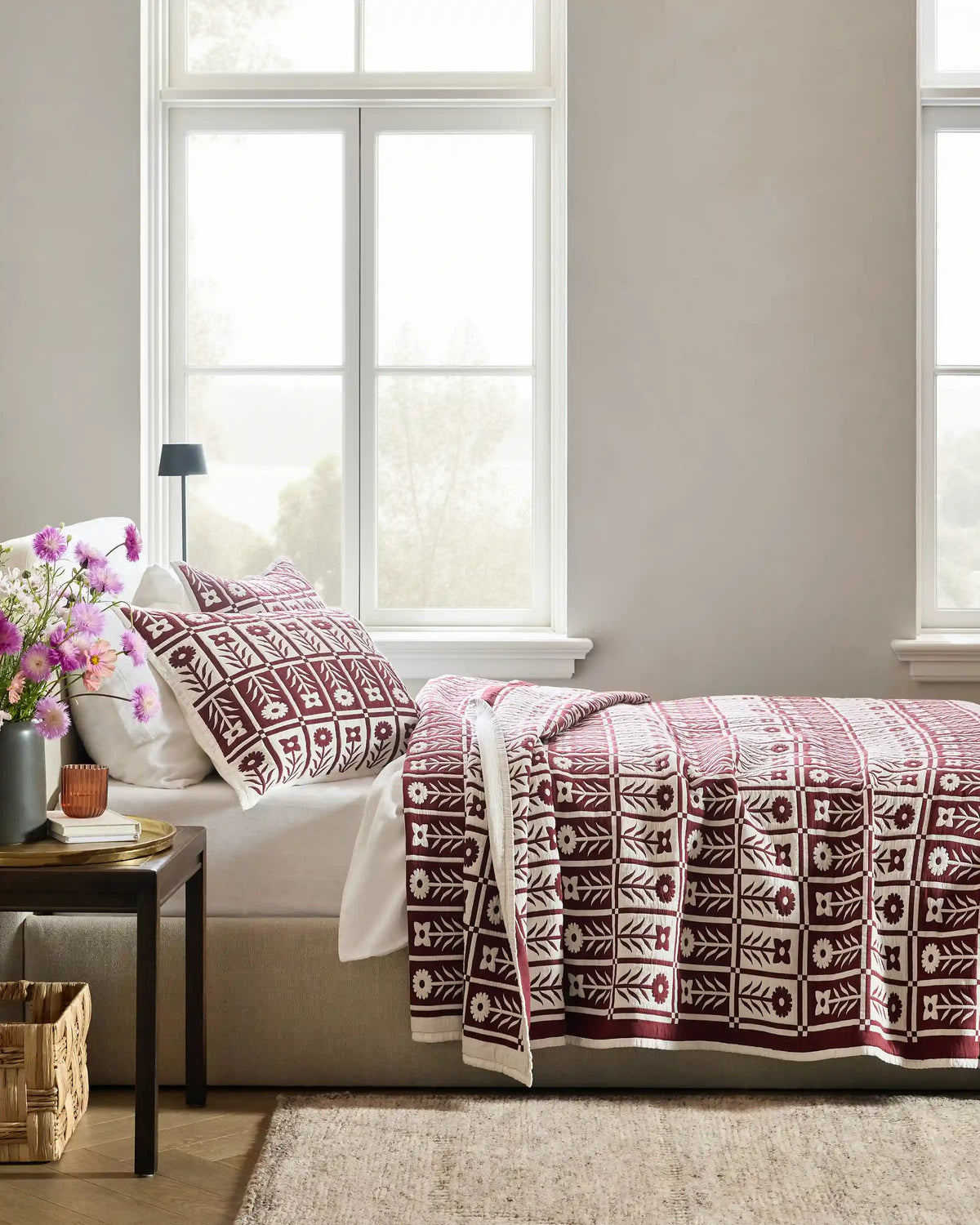 Organic Cotton Jacquard Floral Coverlet Set