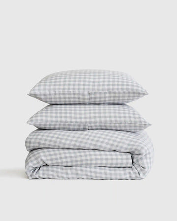 European Linen Gingham Duvet Cover Set