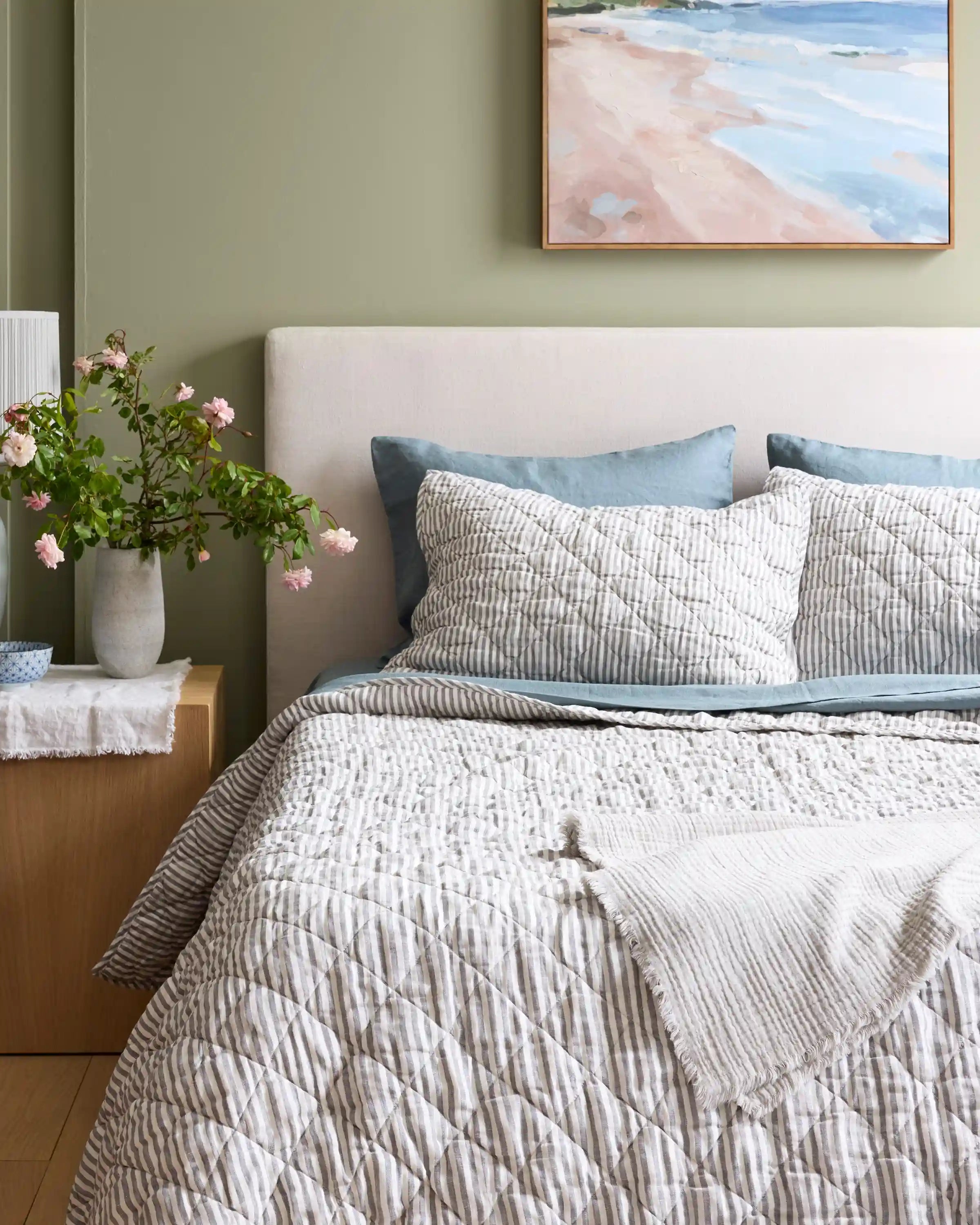 European Linen Stripe Quilted Sham Set