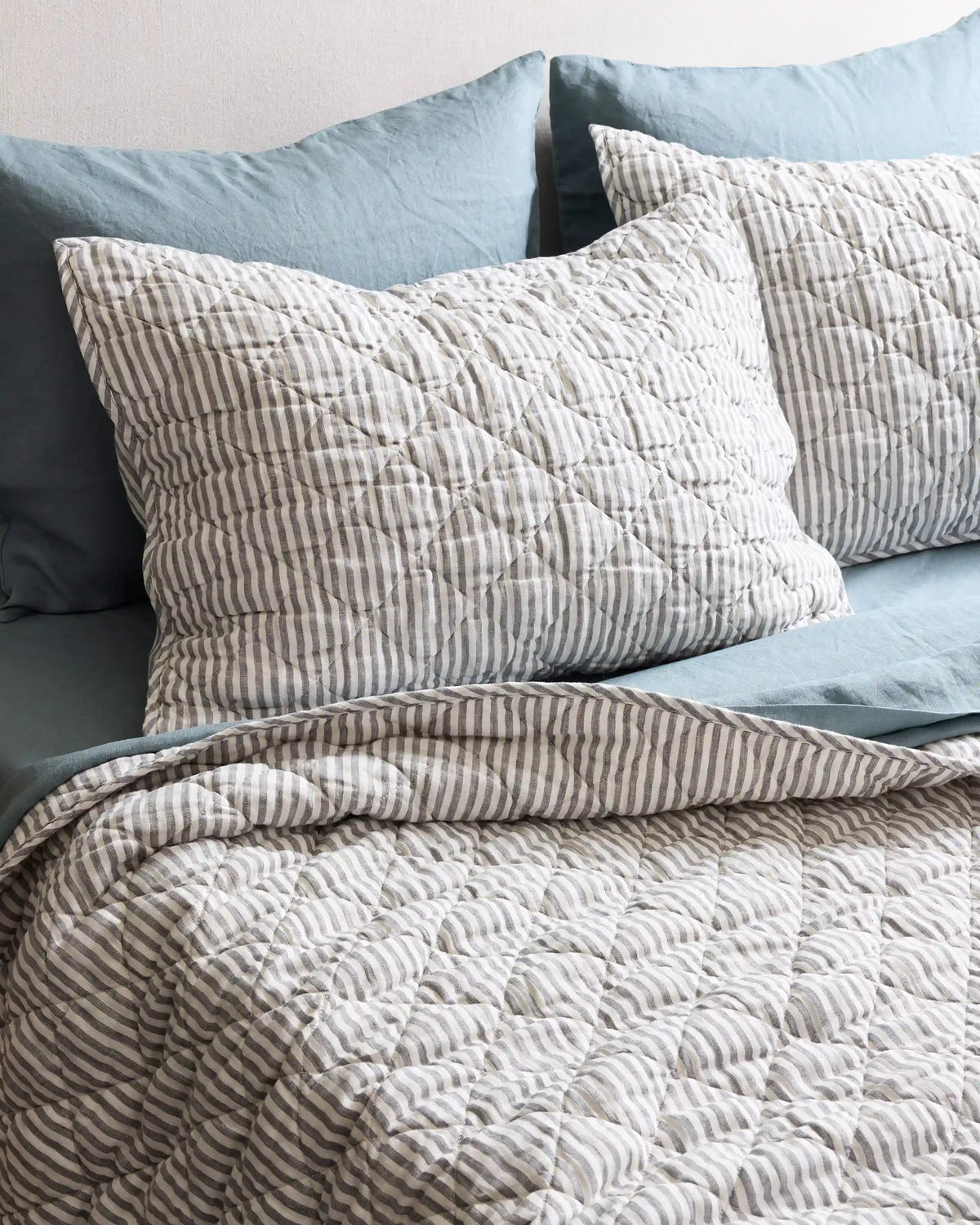 European Linen Stripe Quilted Sham Set