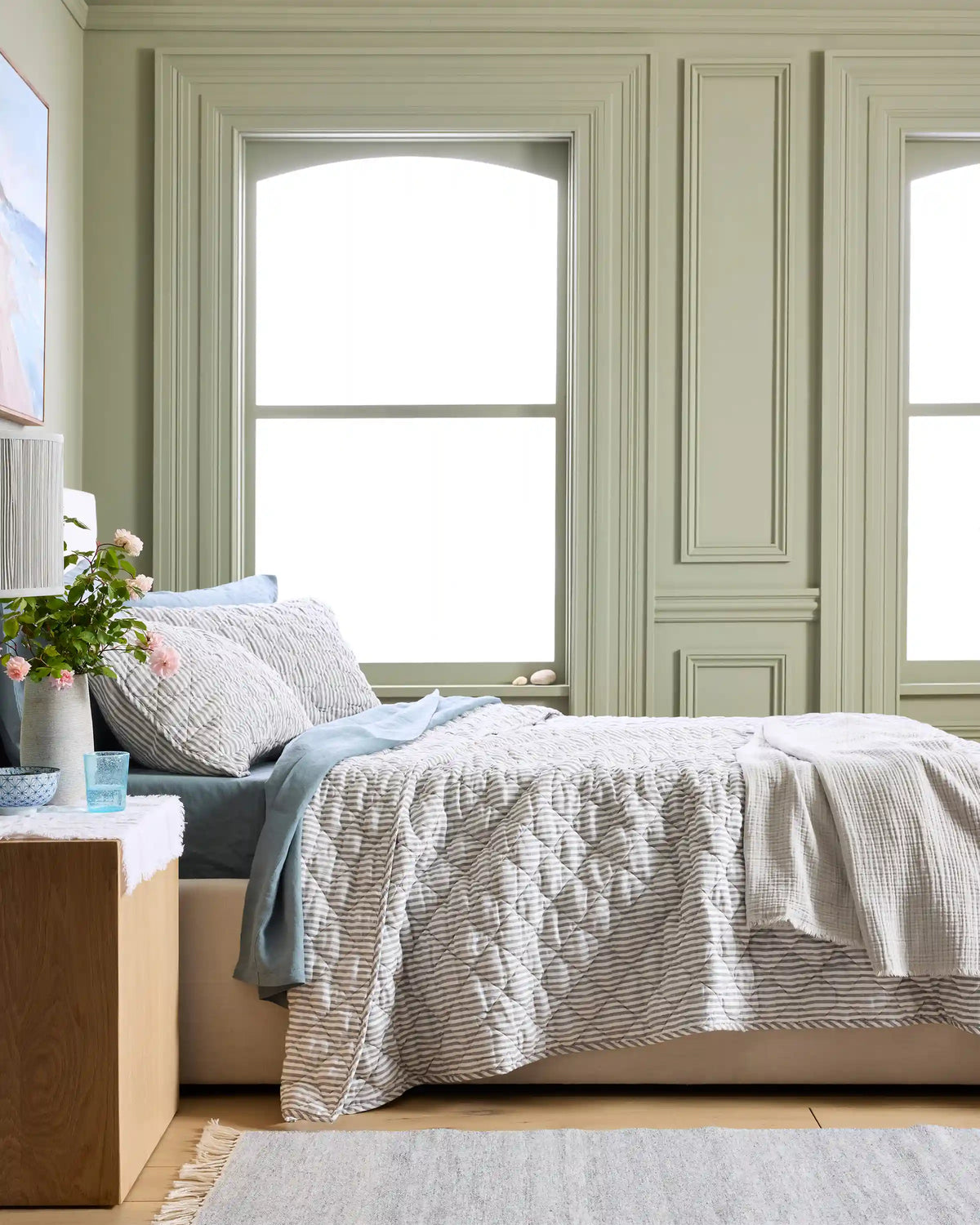 European Linen Stripe Quilt Set