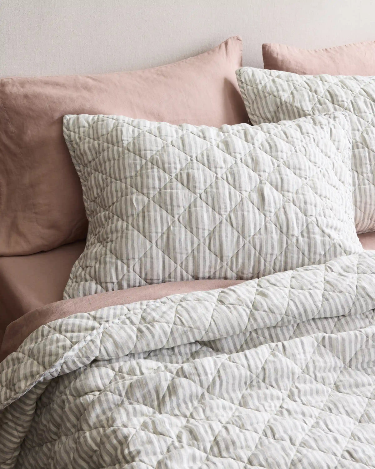 European Linen Stripe Quilted Sham Set