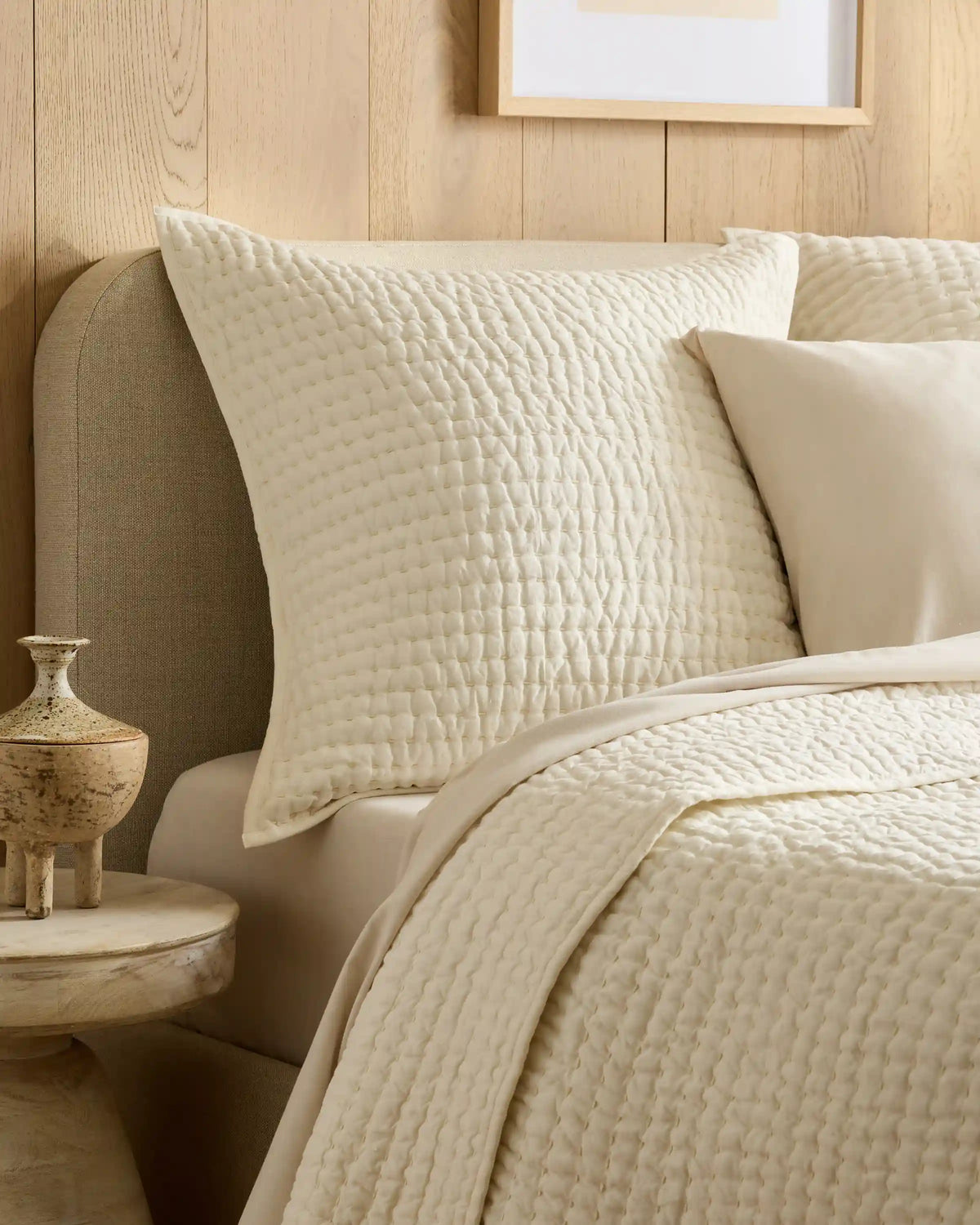 European Linen Cotton Stitch Quilted Euro Sham