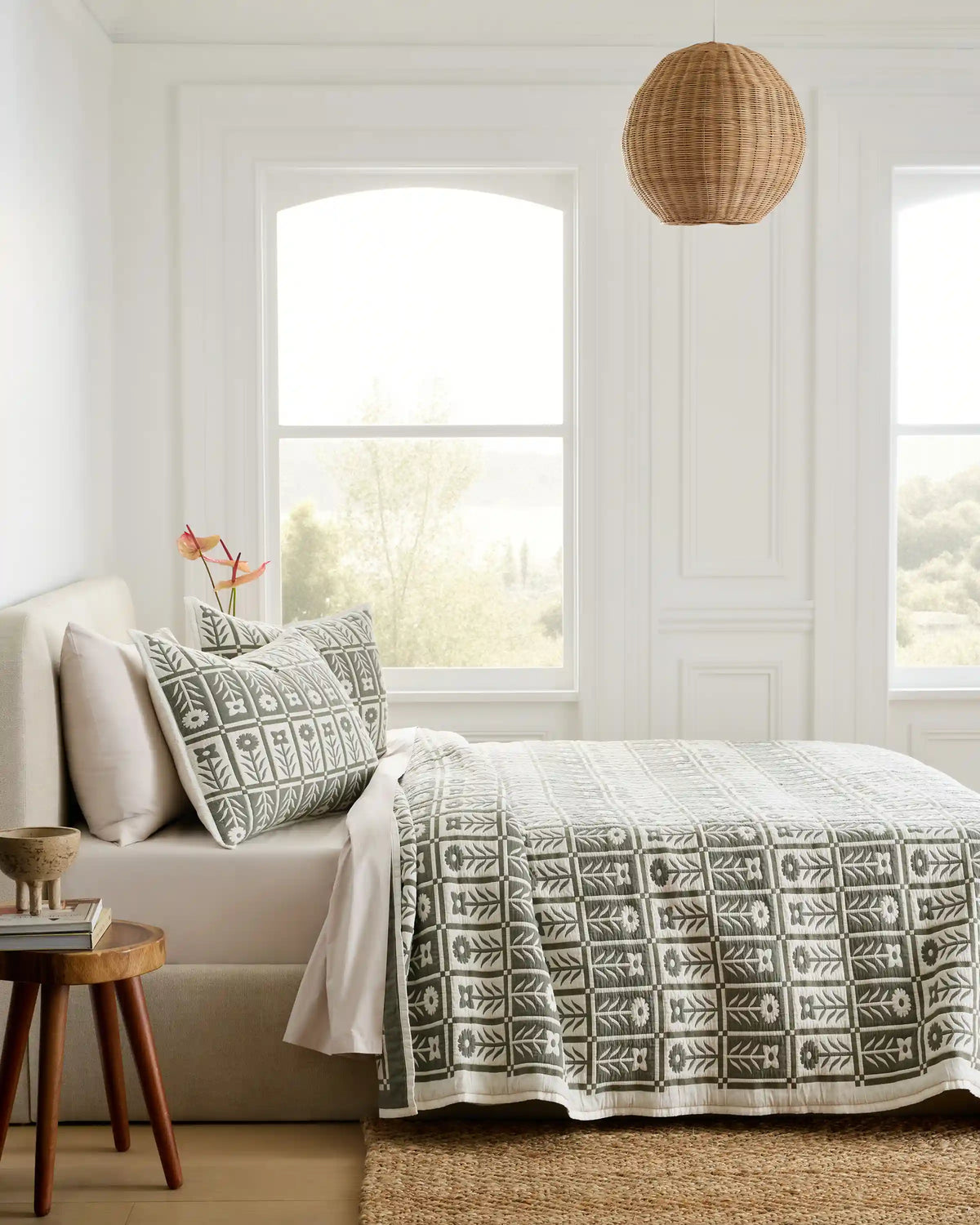 Organic Cotton Jacquard Floral Coverlet Set