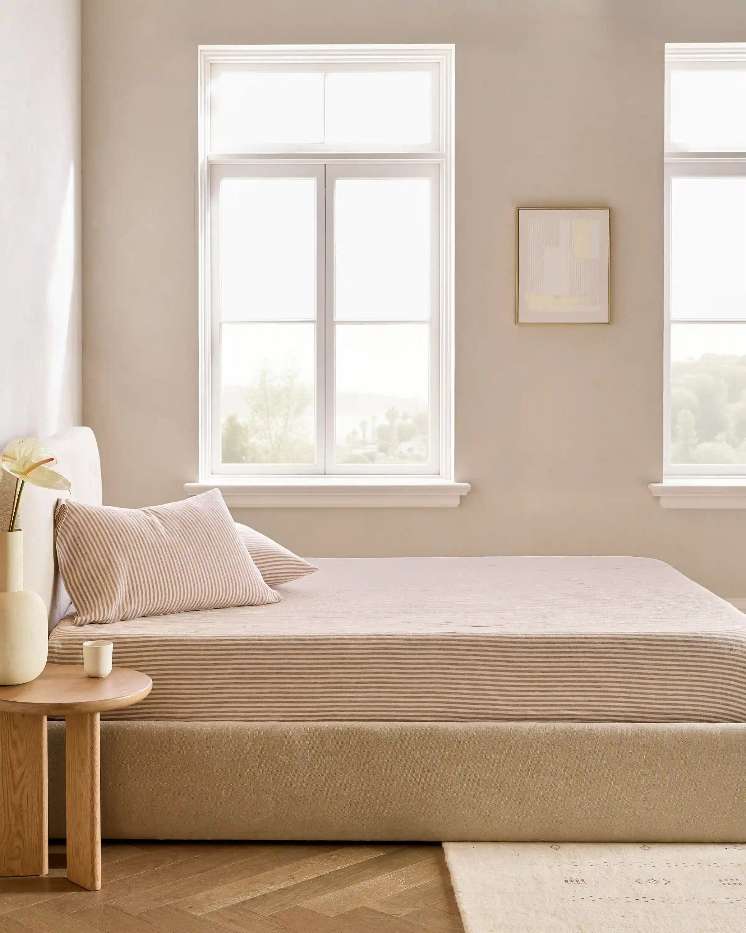 European Linen Stripe Fitted Sheet Set