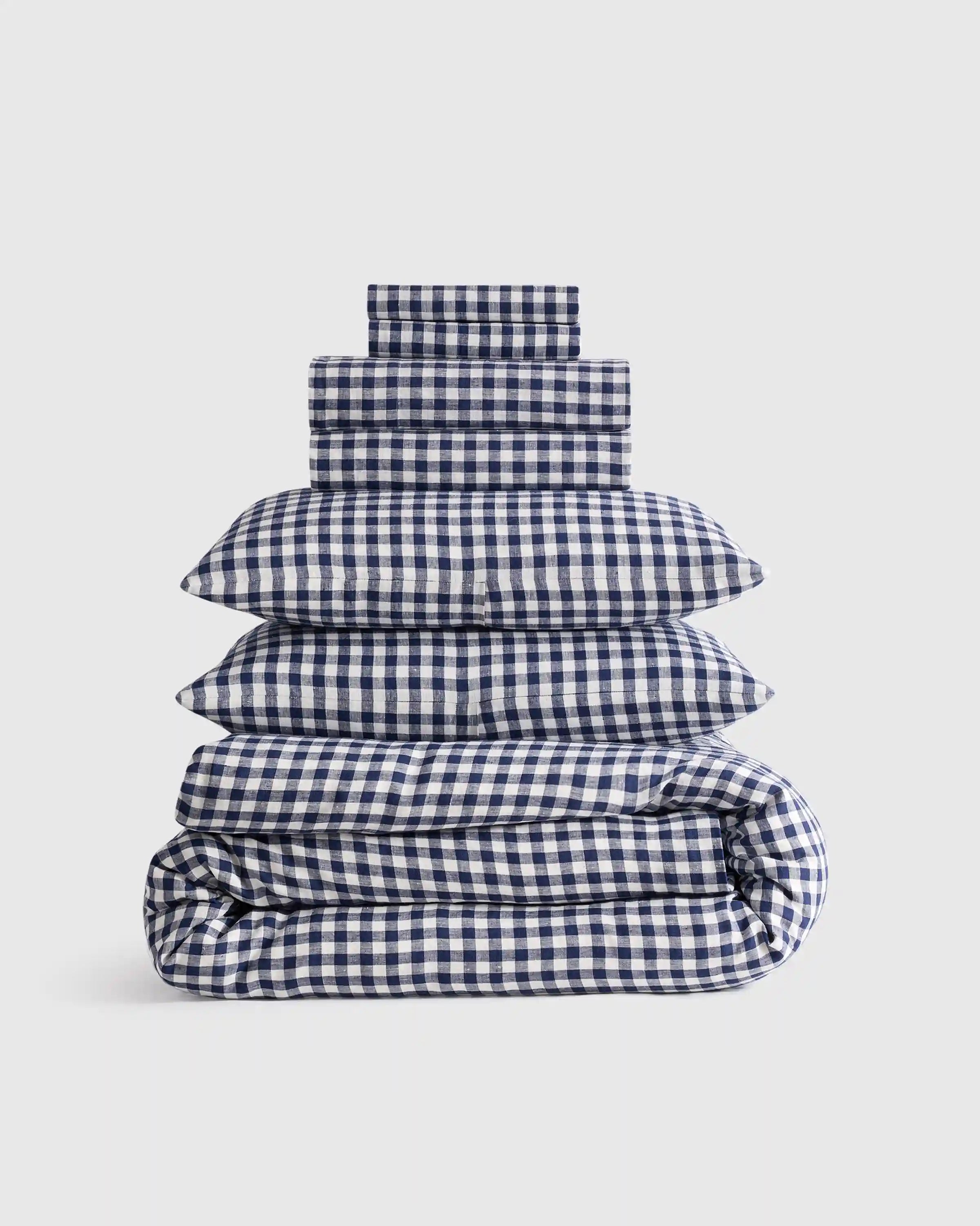 European Linen Gingham Deluxe Bedding Bundle