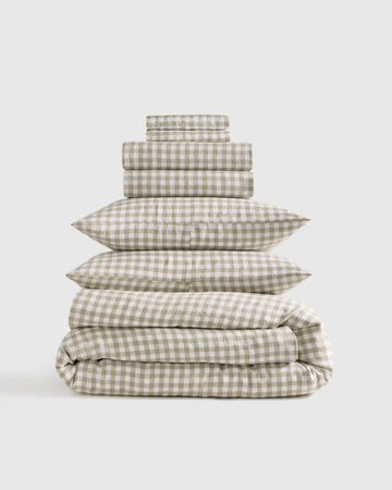 European Linen Gingham Deluxe Bedding Bundle