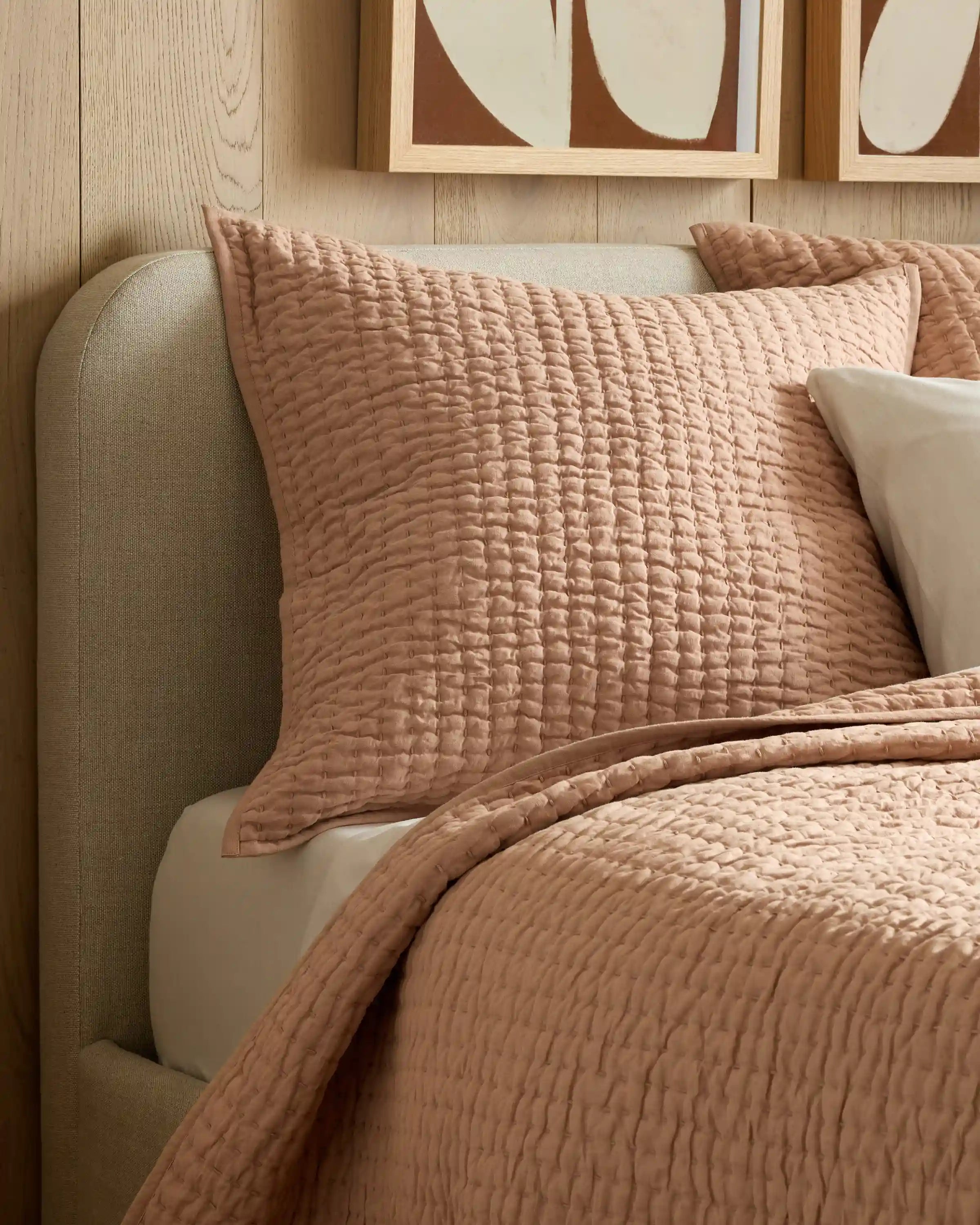 European Linen Cotton Stitch Quilted Euro Sham