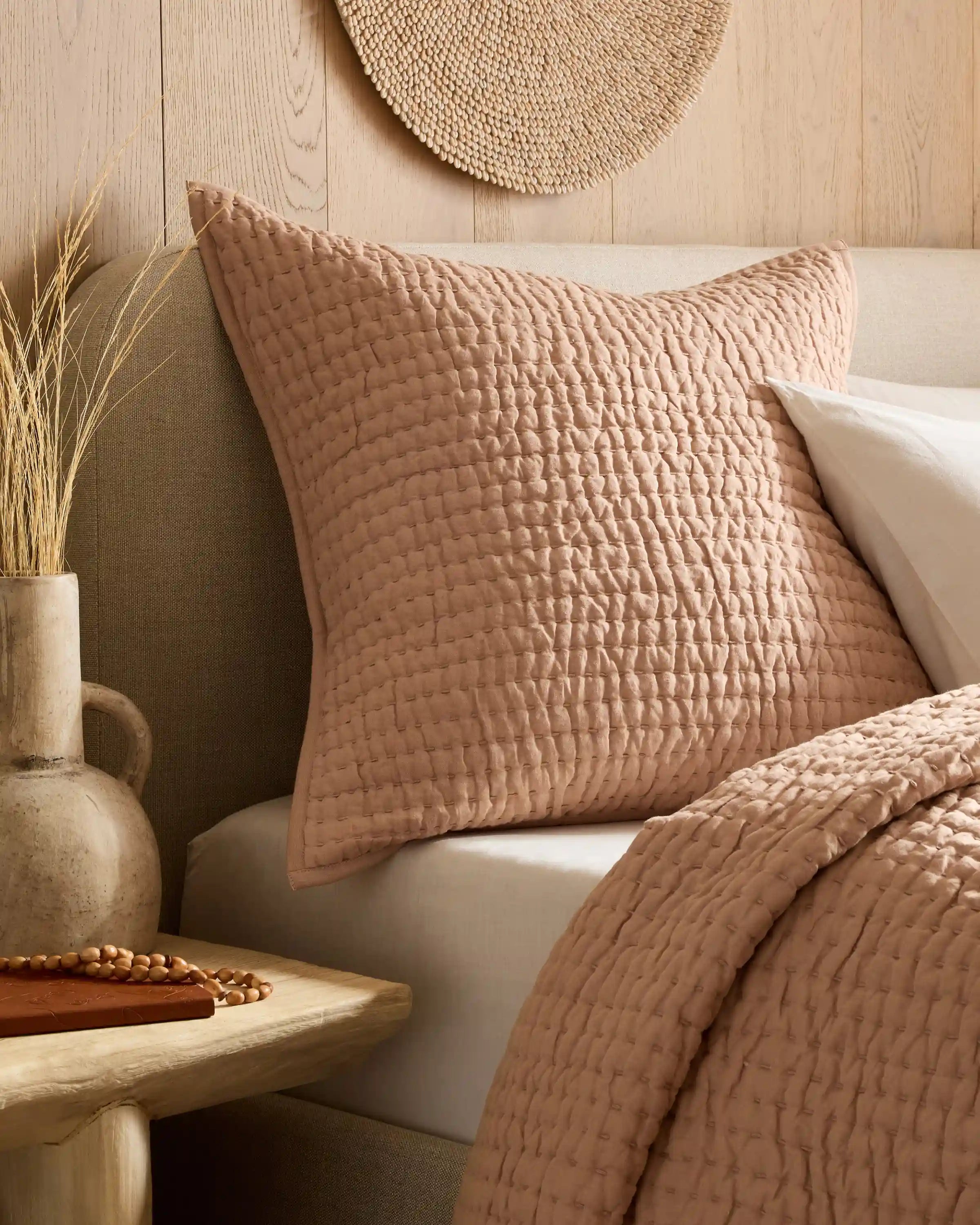 European Linen Cotton Stitch Quilted Euro Sham