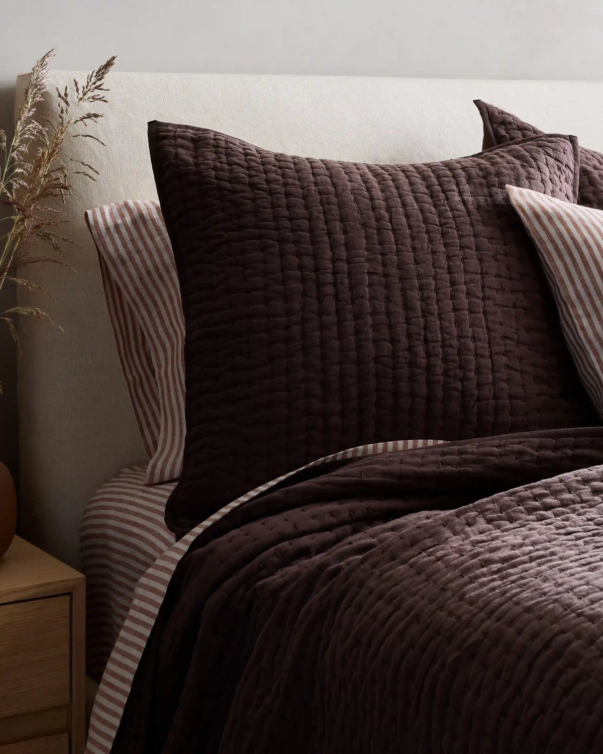 European Linen Cotton Stitch Quilted Euro Sham