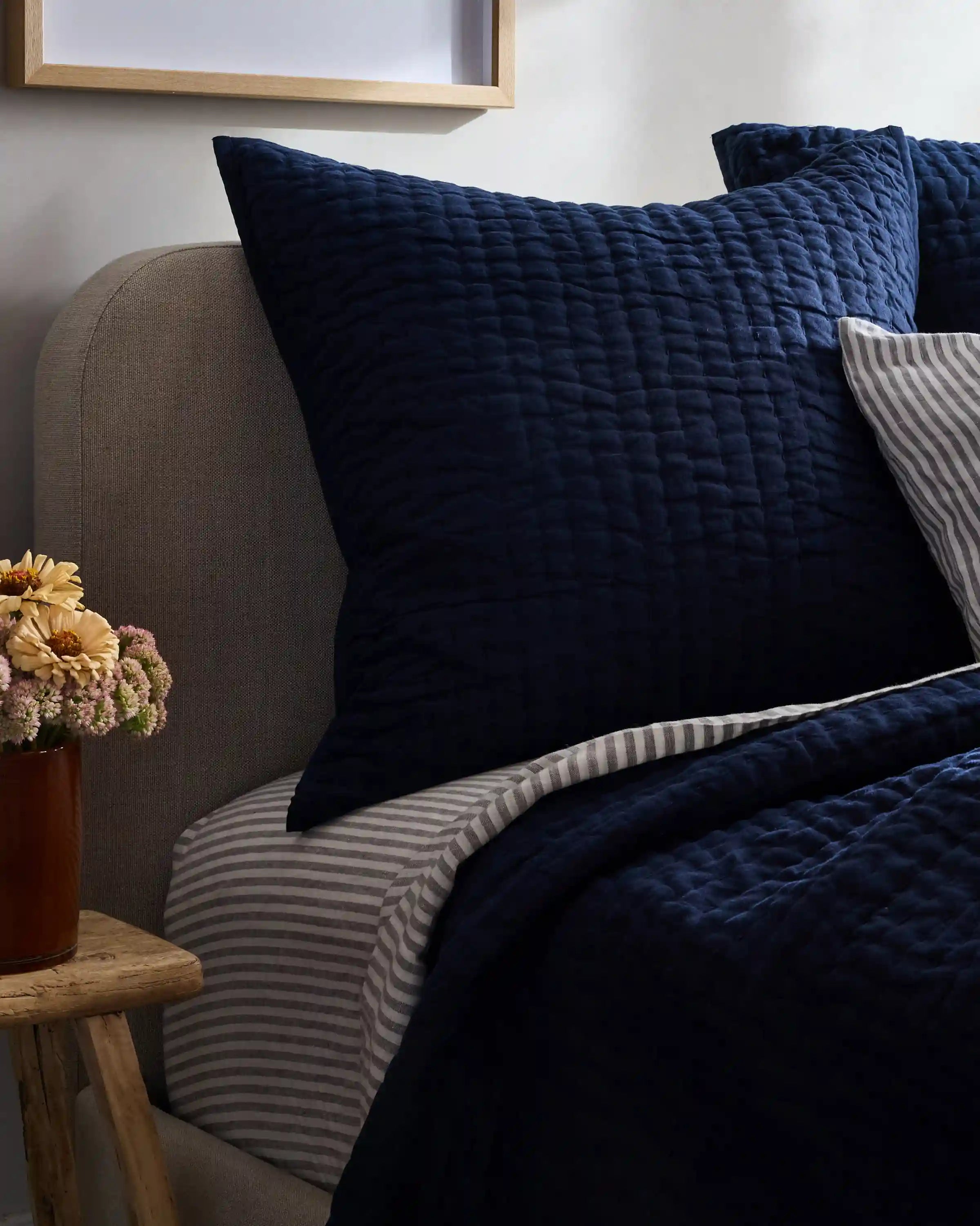 European Linen Cotton Stitch Quilted Euro Sham