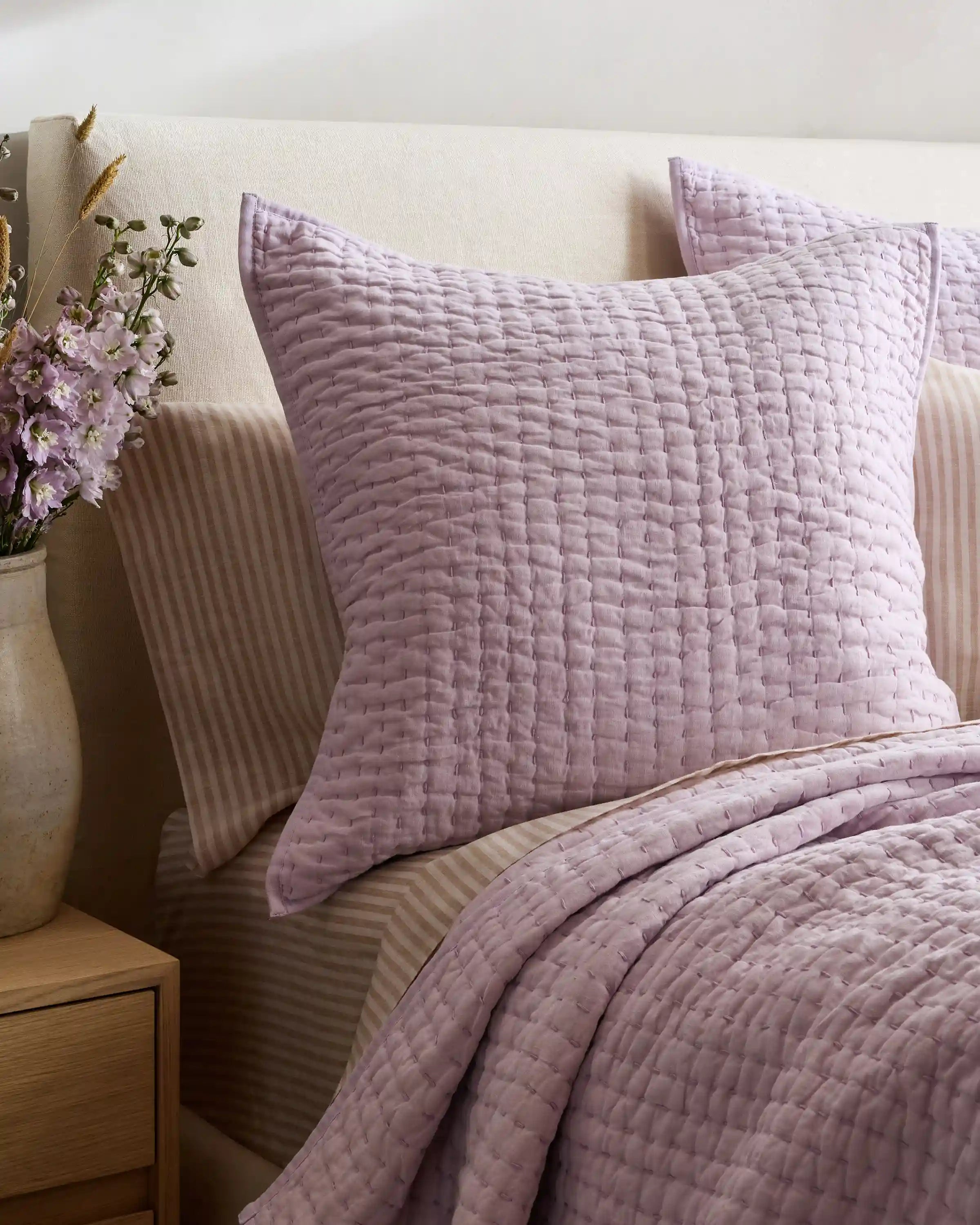 European Linen Cotton Stitch Quilted Euro Sham