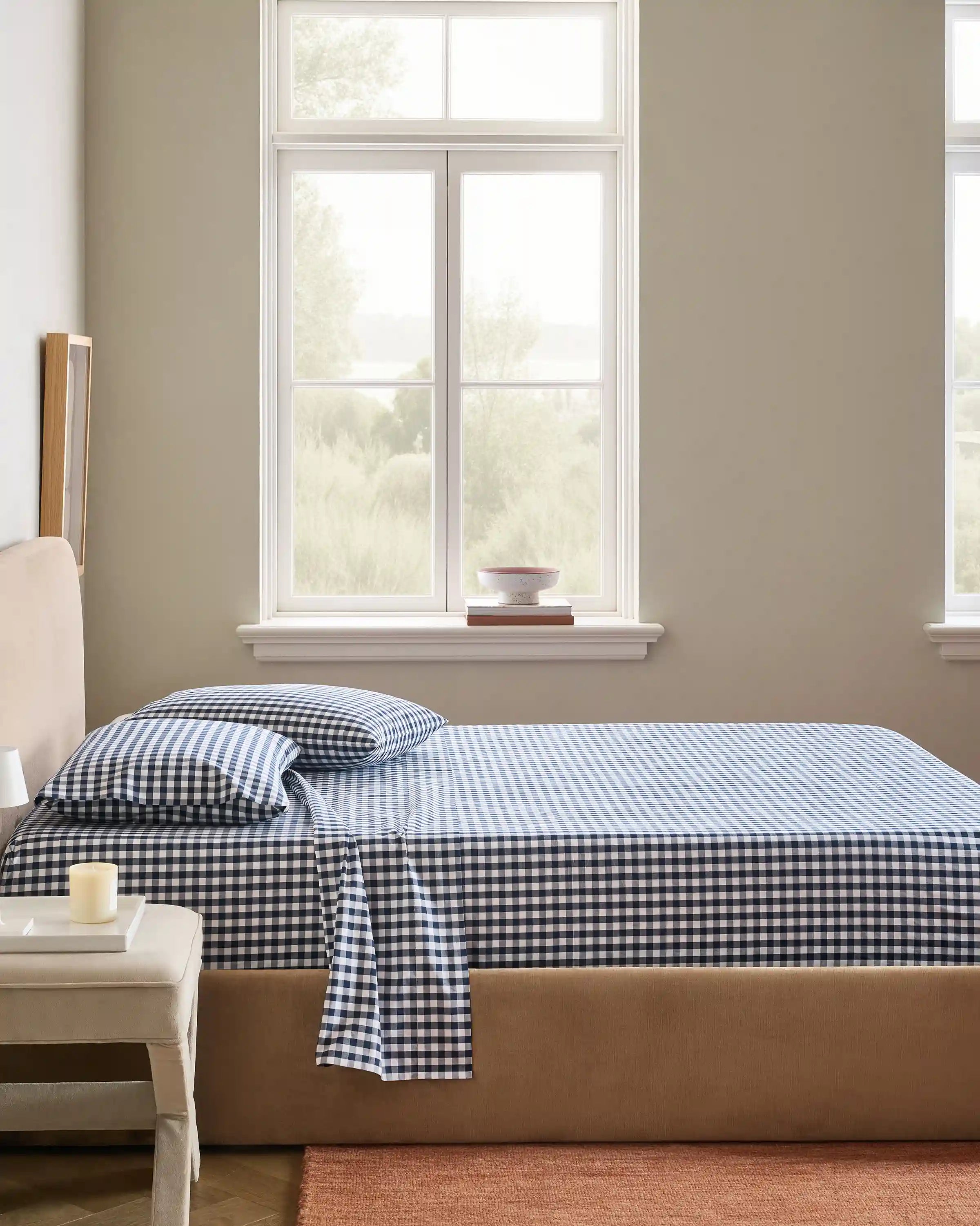 Organic Crisp Percale Gingham Deluxe Bedding Bundle