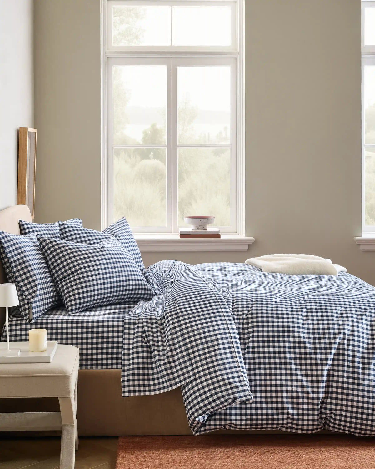 Organic Crisp Percale Gingham Deluxe Bedding Bundle