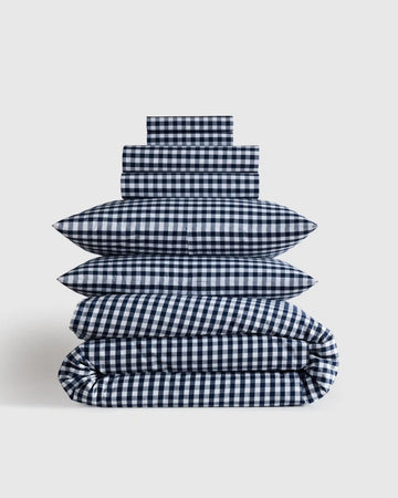 Organic Crisp Percale Gingham Deluxe Bedding Bundle