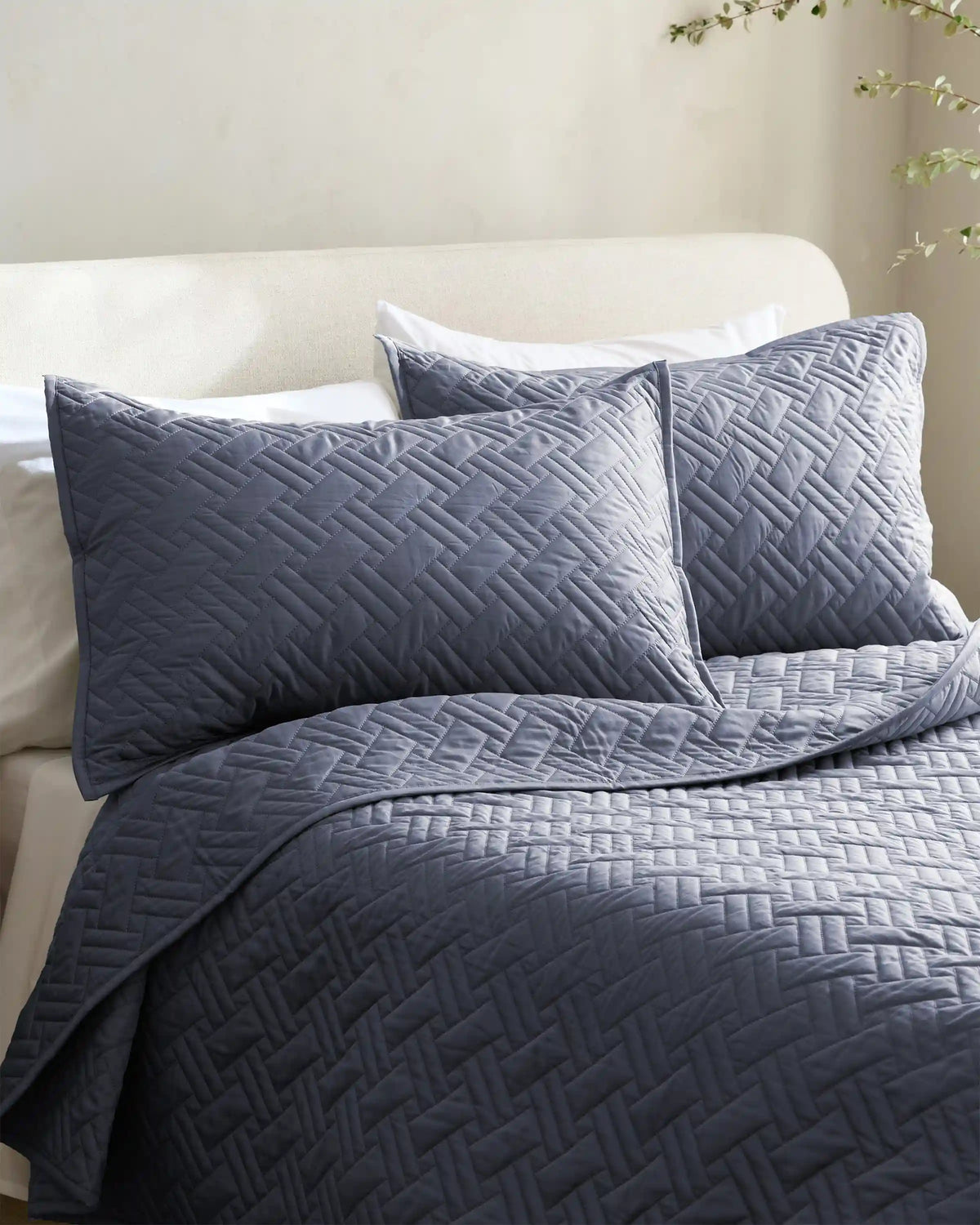 Organic Cotton Basketweave Quilted Sham Set